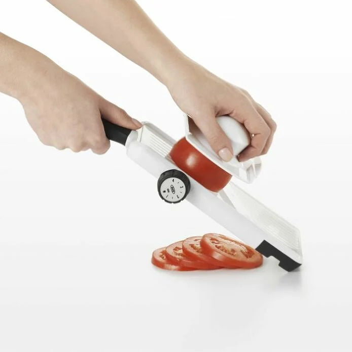 Adjustable Handheld Mandoline Slicer - Stainless Steel Vegetable Cutter with 5 Blades for Potato, Carrot & Onion - Perfect for Kitchen Prep, Salad Making & Healthy Cooking