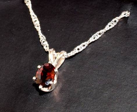 Natural Blood Red Garnet Pendant Necklace - Solid Sterling Silver or 14K White/Yellow/Rose Gold - 7x5mm or 9x7mm Oval Cut - Handmade Custom Jewelry - Perfect for Birthdays, Anniversaries & Special Occasions