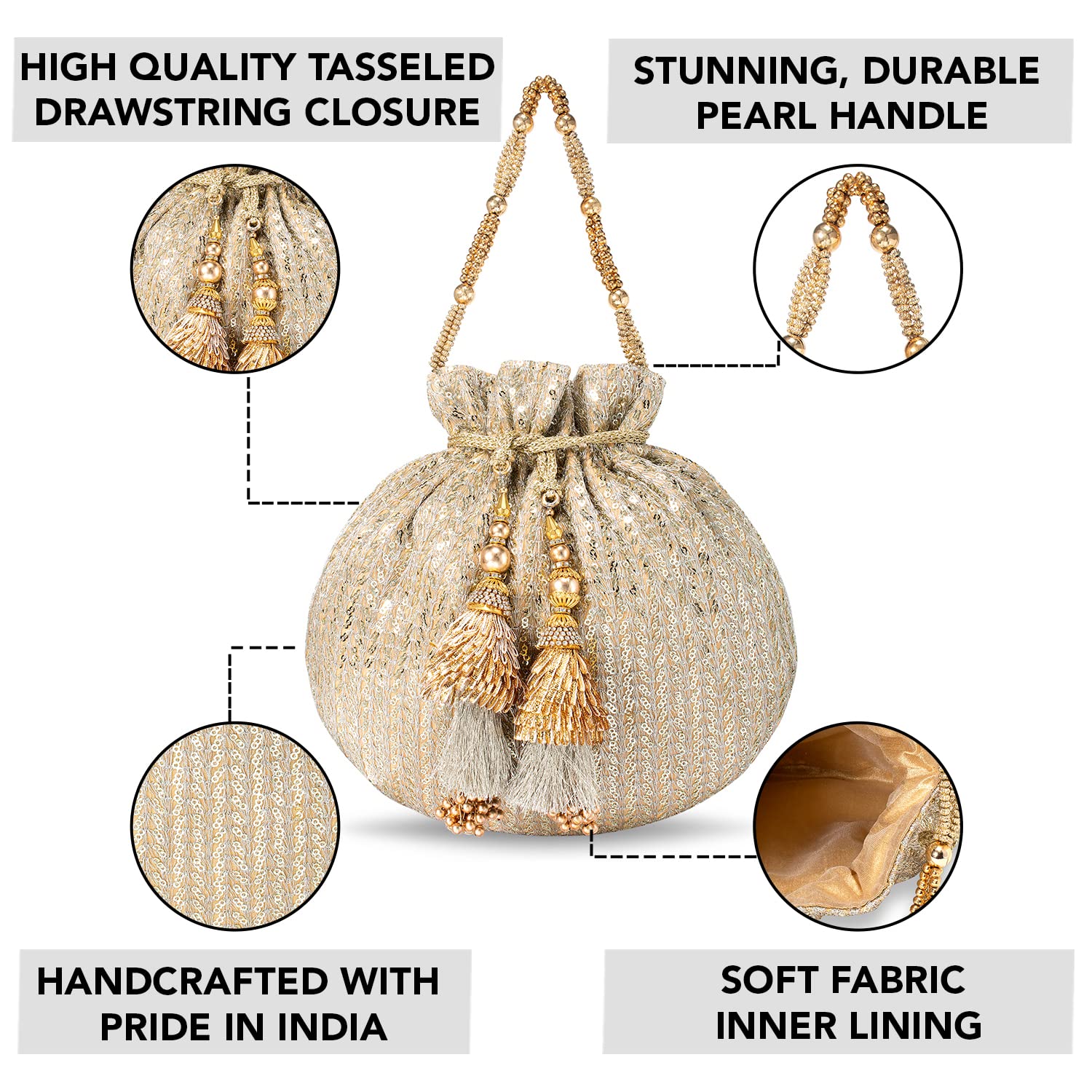 **Aheli Stylish Potli Bags for Women – Elegant Evening Clutch, Ethnic Bride Purse with Drawstring – Perfect for Weddings, Parties & Festive Occasions**