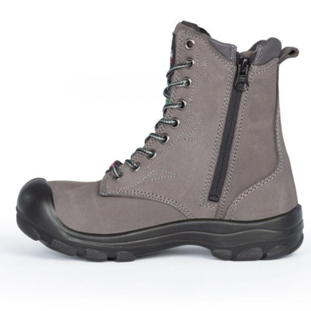 P&F S558 Women's 8 Steel Toe Work Boots with Side Zipper - Comfortable Safety Shoes for Construction, Warehouse & Outdoor Work (Khaki)