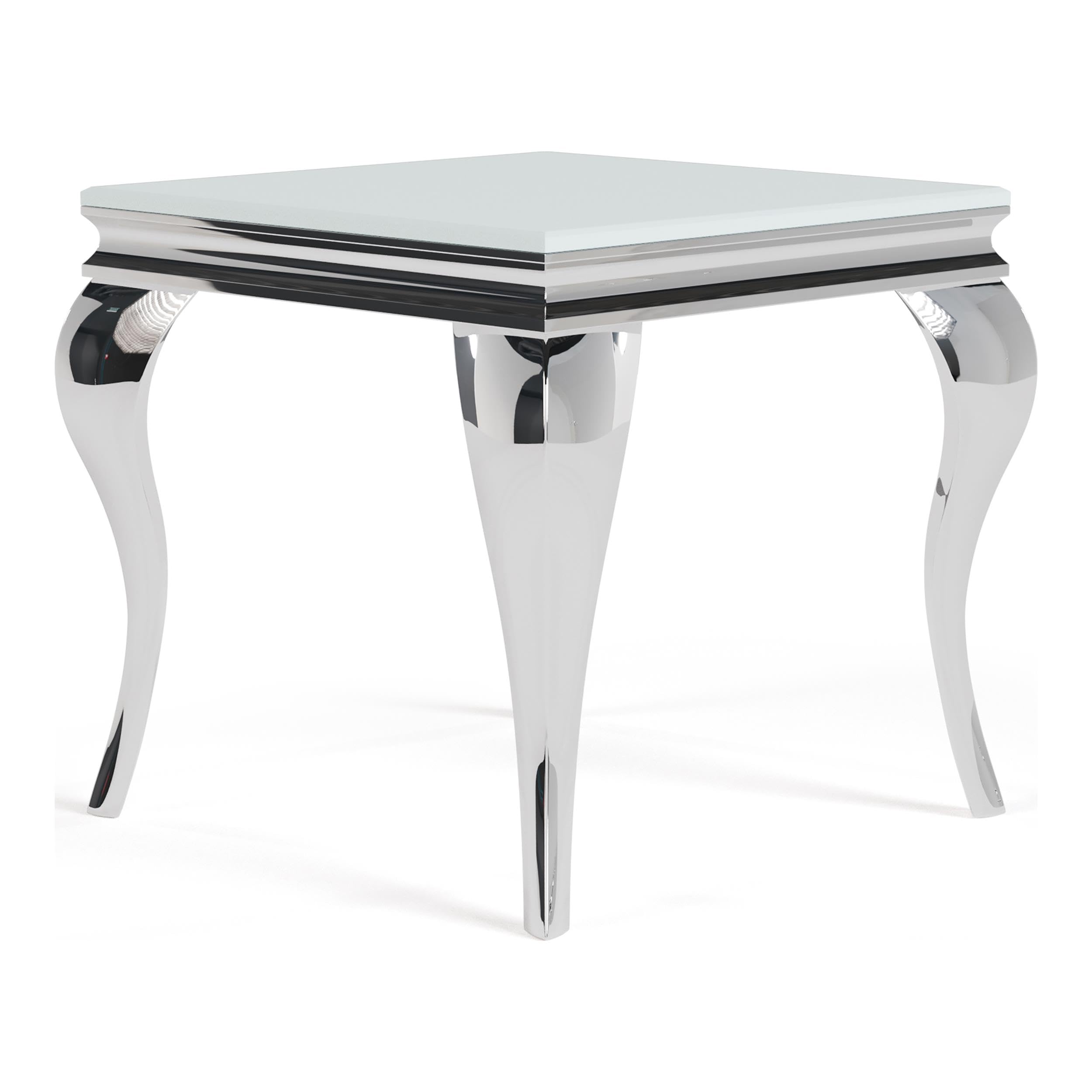 Furniture of America Alang Glam Glass Top End Table - White & Silver Accent Table for Living Room, Bedroom & Office Decor