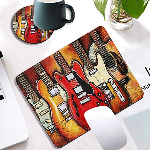 Custom Gaming Mouse Pad with Non-Slip Rubber Base - Tapestry Guitar Design Mousepad & Coaster Set for PC, Laptop, Office & Gaming - Perfect for Work, Gaming & Home Computer Setup