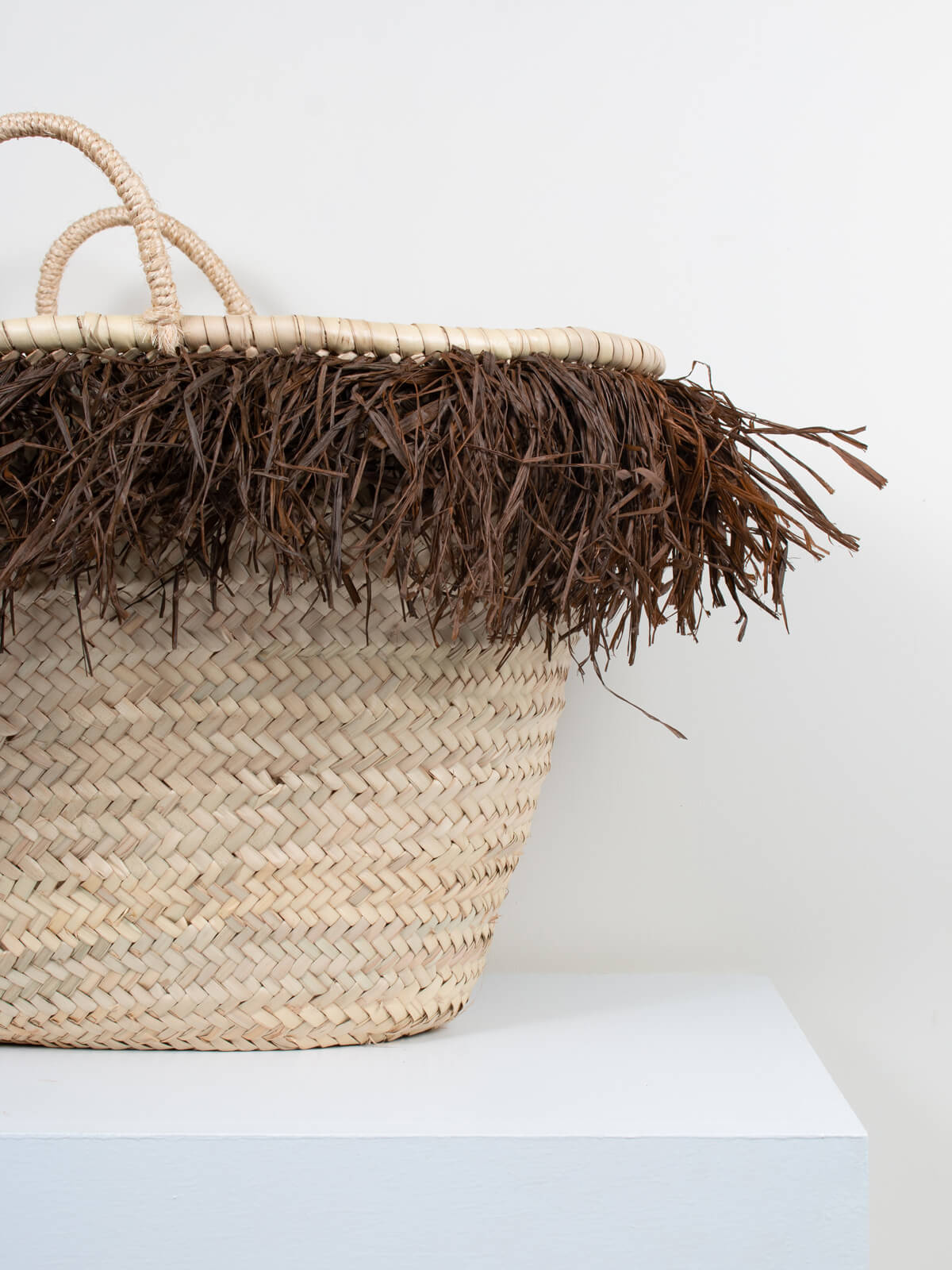 Natural Raffia Tassel Basket - Handwoven Tobacco Brown Storage Bin for Home Decor | Perfect for Living Room Organization, Bathroom Storage & Beach Essentials