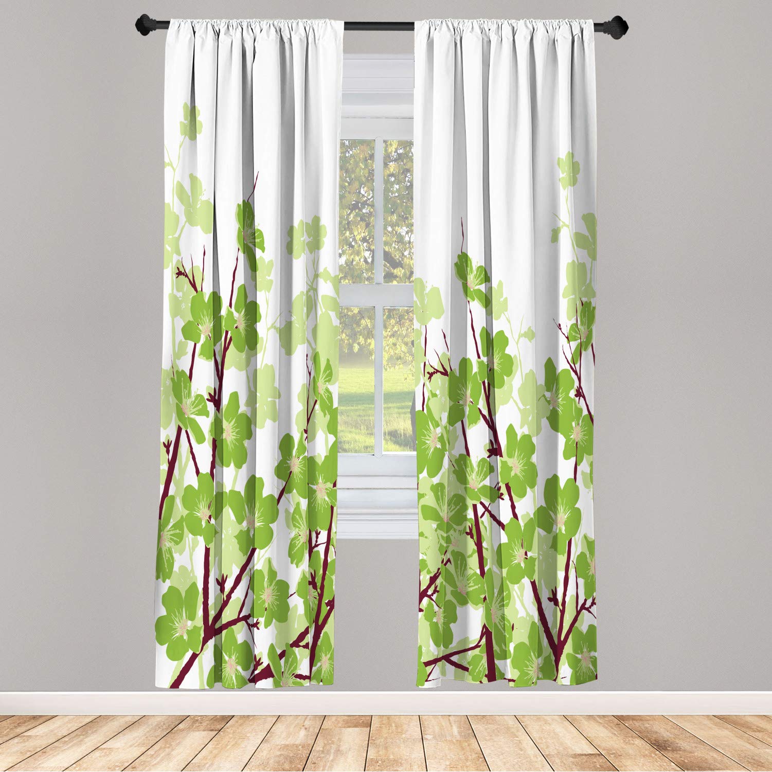 Japanese Cherry Blossom Sakura Floral Curtains - Lightweight Decorative 2-Panel Set with Rod Pocket (28