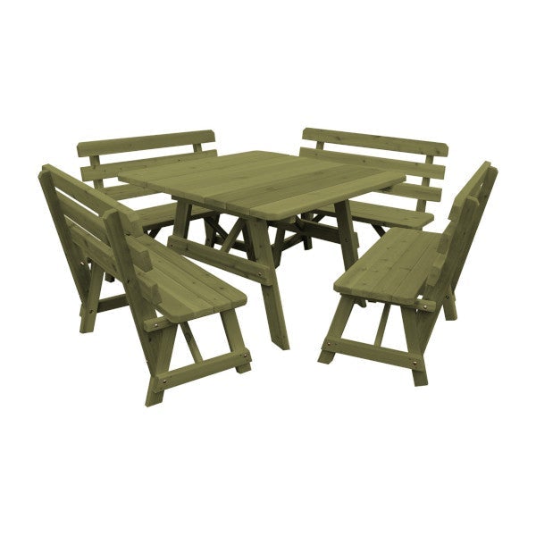 Premium Western Red Cedar Outdoor Dining Set - Square Table with 4 Matching Backed Benches | Rustic Patio Furniture for Garden, Deck & Backyard Entertaining