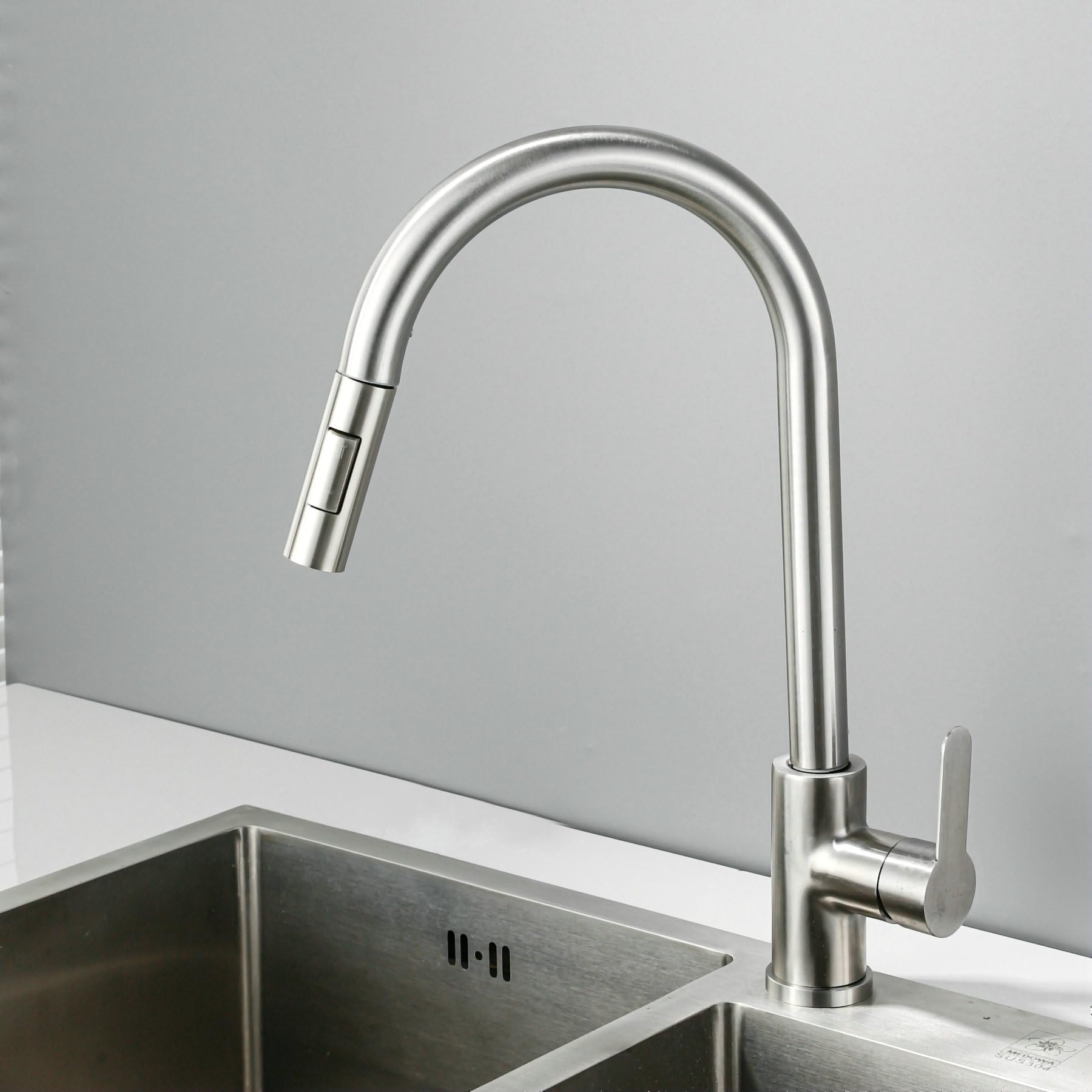 Pull Down Kitchen Faucet Sprayer Head Replacement - Brushed Nickel for Sink Cleaning & Dishwashing