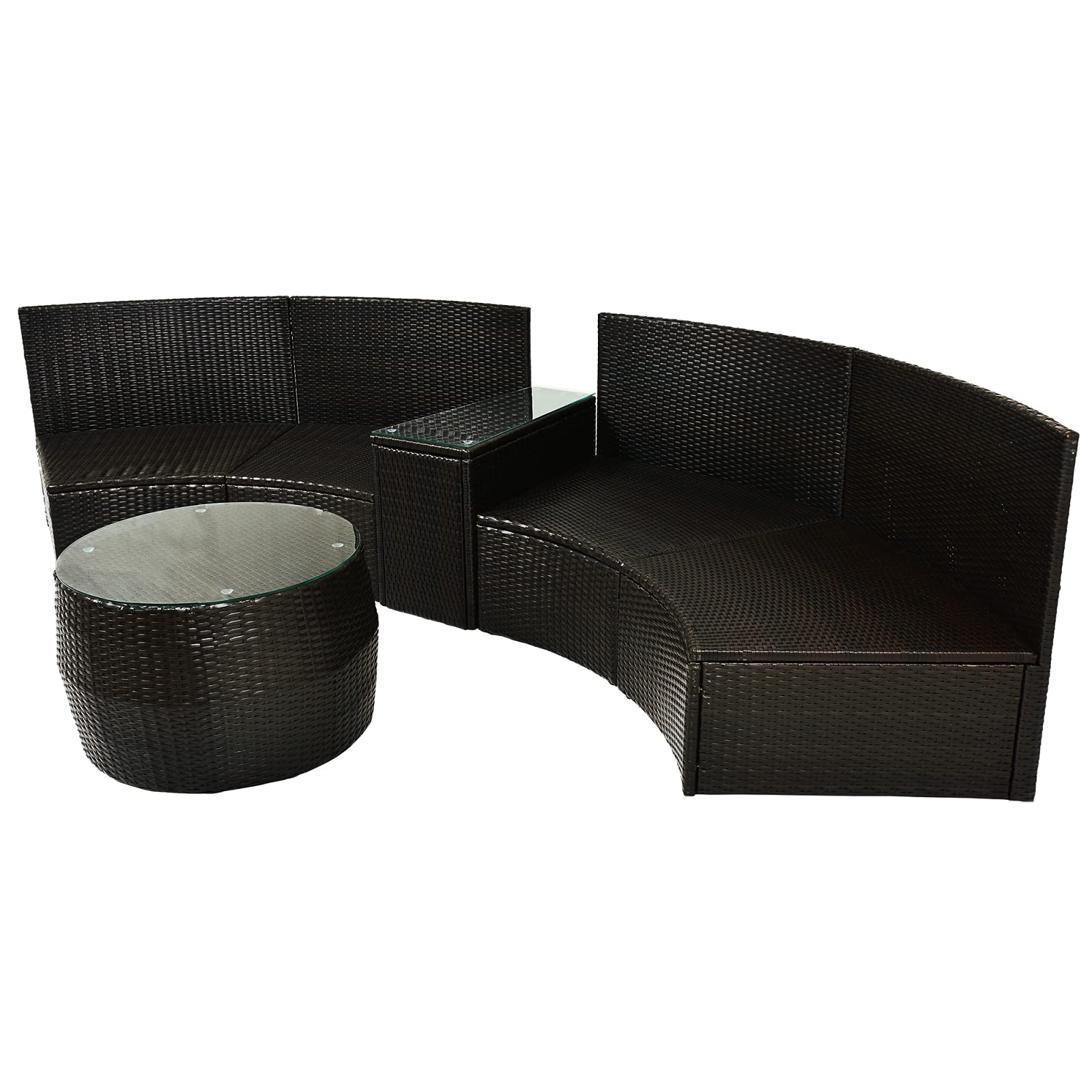 Lazyspace 4-Piece Outdoor Patio Furniture Set - Half Moon Sectional Wicker Sofa with Coffee Table & 2 Beige Cushions (Brown Wicker) - Perfect for Backyard, Garden, Poolside & Patio Relaxation