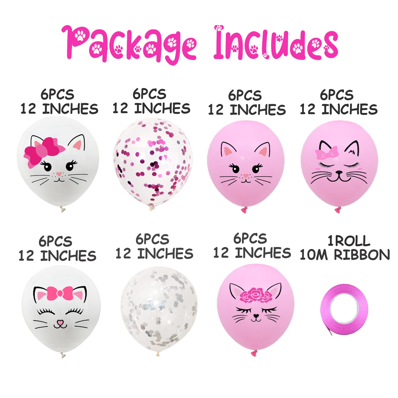42-Piece 12-Inch Latex Cat Balloons for Kids Birthday Party Decorations | Cute Kitty Theme Party Supplies | Perfect for Cat-Themed Birthdays, Baby Showers & Pet Celebrations