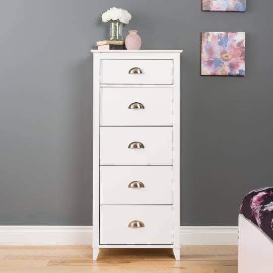 Yaletown 5-Drawer Tall Dresser Chest - White, Black & Gray - Perfect for Bedroom, Closet & Nursery Organization