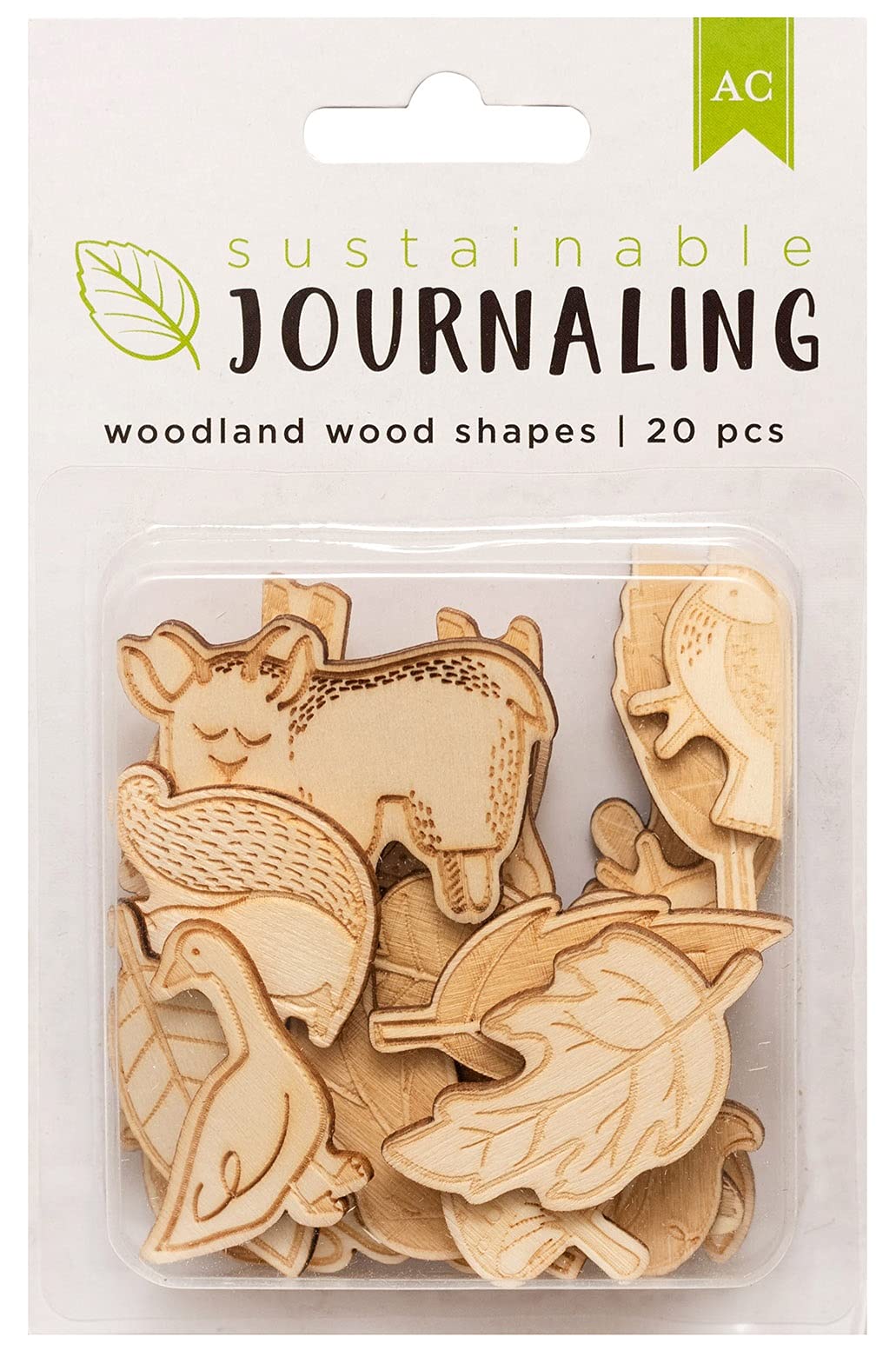 American Crafts Woodland Wood Shapes - 20-Piece Pack for DIY Scrapbooking, Home Decor, and Craft Projects