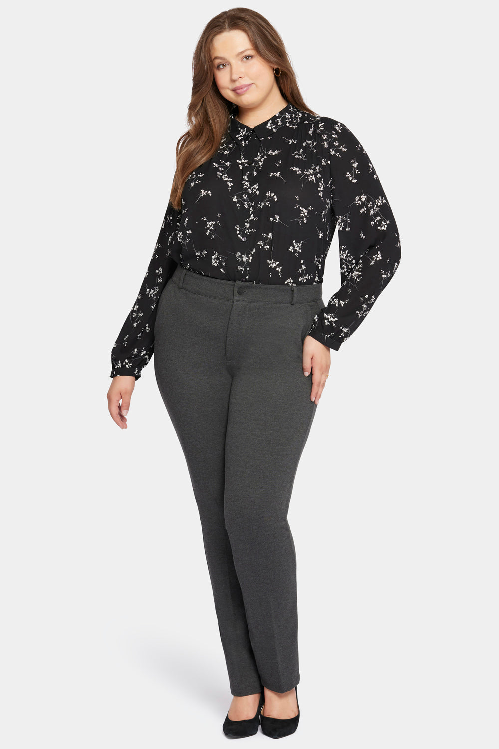 Classic Plus Size Trouser Pants for Women - Charcoal Heathered Stretch Comfort Fit Work Pants for Office & Business Casual Wear