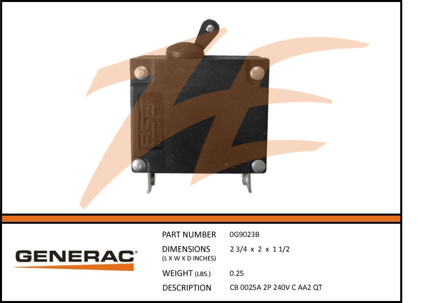 Generac 0G9023B 25 Amp 2-Pole 240V Circuit Breaker - Compatible with Generac Generators for Home Backup Power Systems