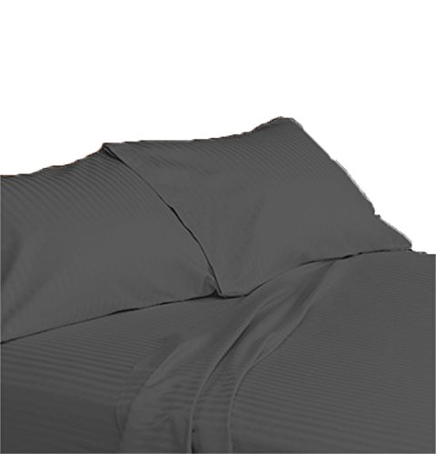 Egyptian Cotton 500 Thread Count 20 Inch Deep Pocket Fitted Sheet & Pillowcases Set - Queen Size, Gray Stripe | Luxury Bedding for Hotels, Guest Rooms & Master Bedrooms