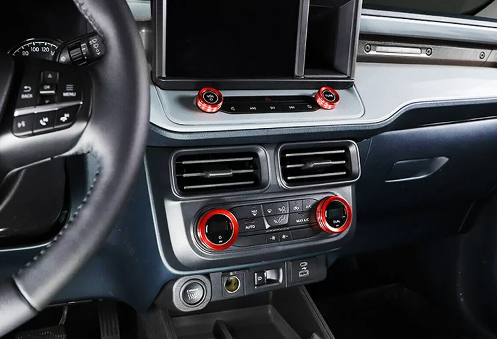 4-Piece Red Aluminum AC/Stereo Knob Covers for 2022+ Ford Maverick - Upgrade Interior Styling & Protect Controls (Perfect for Car Enthusiasts & Customization)