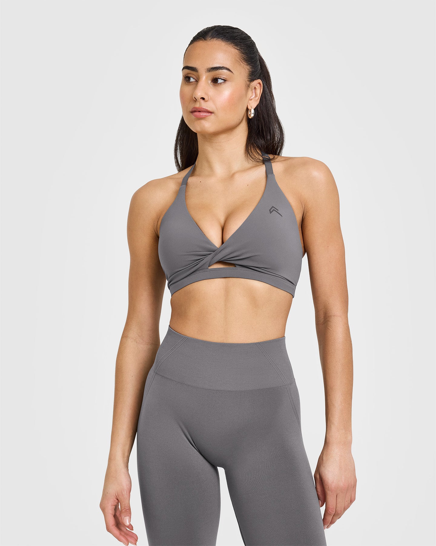 High Support Unified Twist Sports Bra for Women - Breathable Ash Grey Workout Top for Running, Yoga & Gym