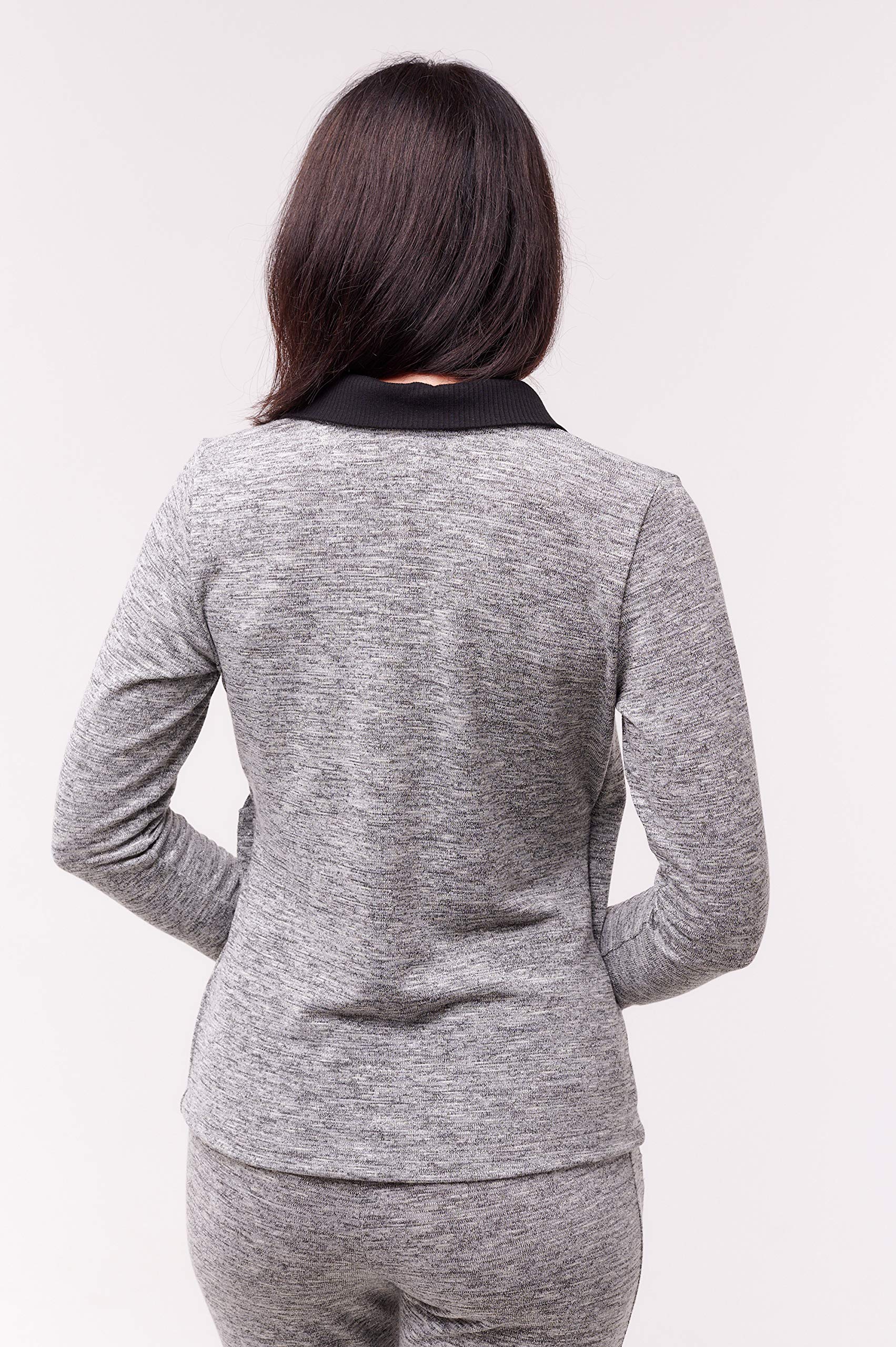 Elegant Silver Wrap Top with Long Sleeves & Collar - Perfect for Office Wear, Date Nights & Casual Outings