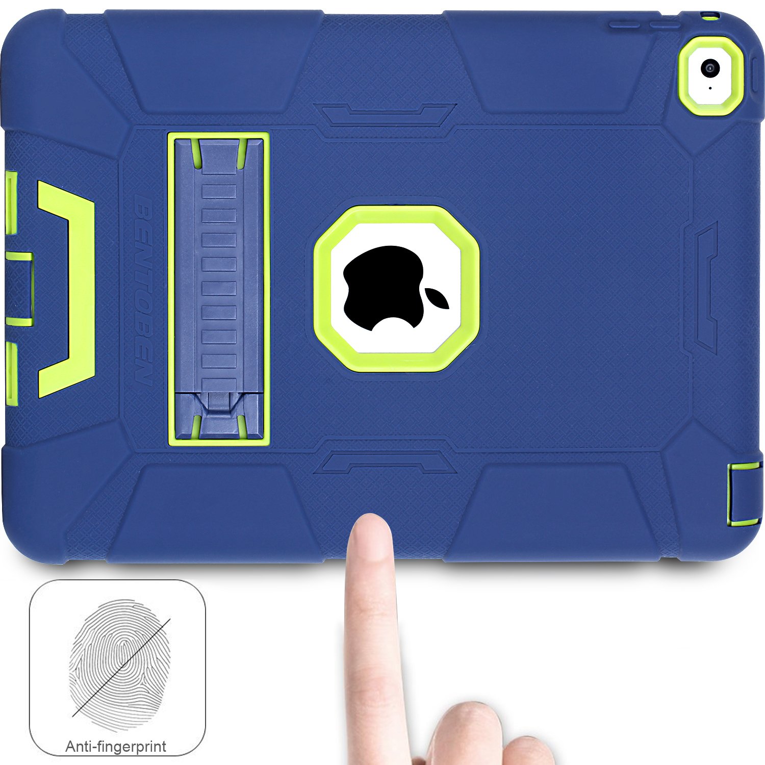 BENTOBEN iPad Air 2 Case - Rugged Hybrid Shockproof Cover with Kickstand | Triple-Layer Protection for iPad Air 2/6th Gen (Navy Blue/Green) | Perfect for Work, Travel & Outdoor Activities