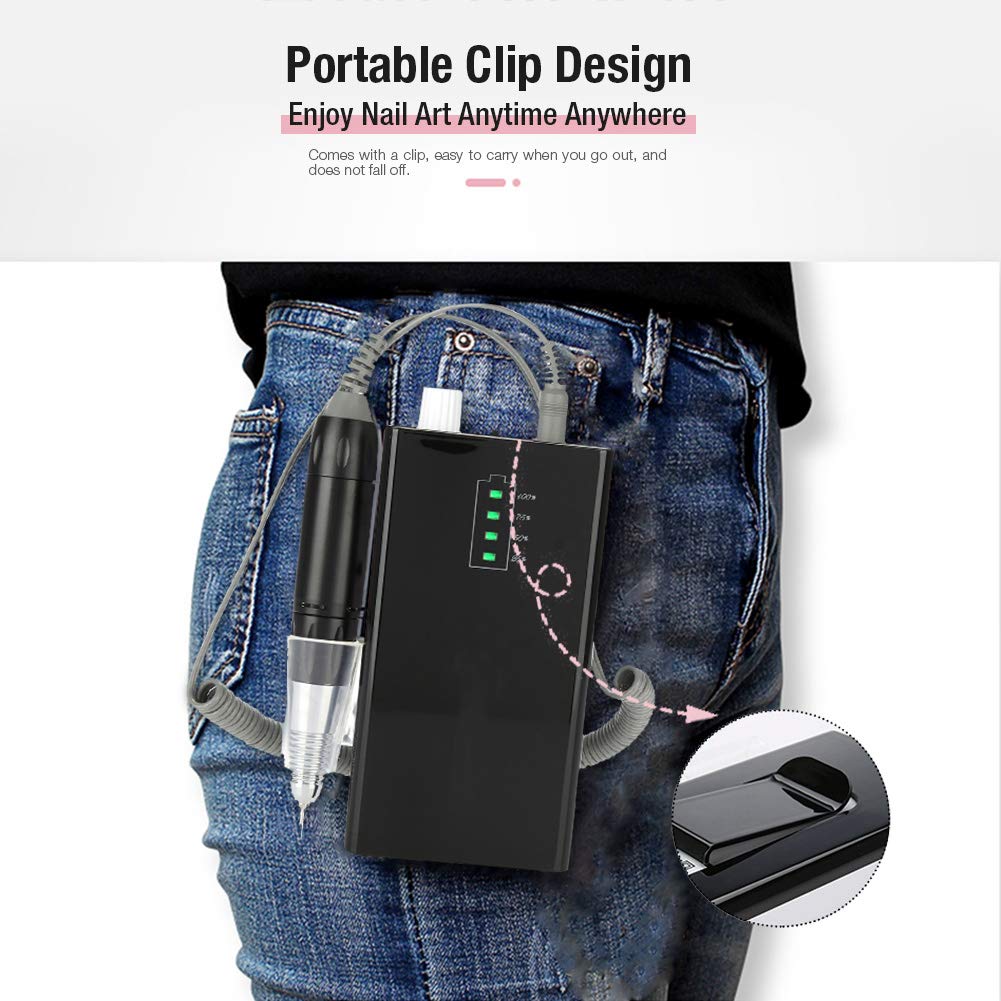 Professional Cordless Electric Nail Drill Kit - 30000 RPM Rechargeable Manicure Pedicure Tool with 6 Bits & LED Light | Perfect for Home Salon, Nail Art & DIY Nail Care