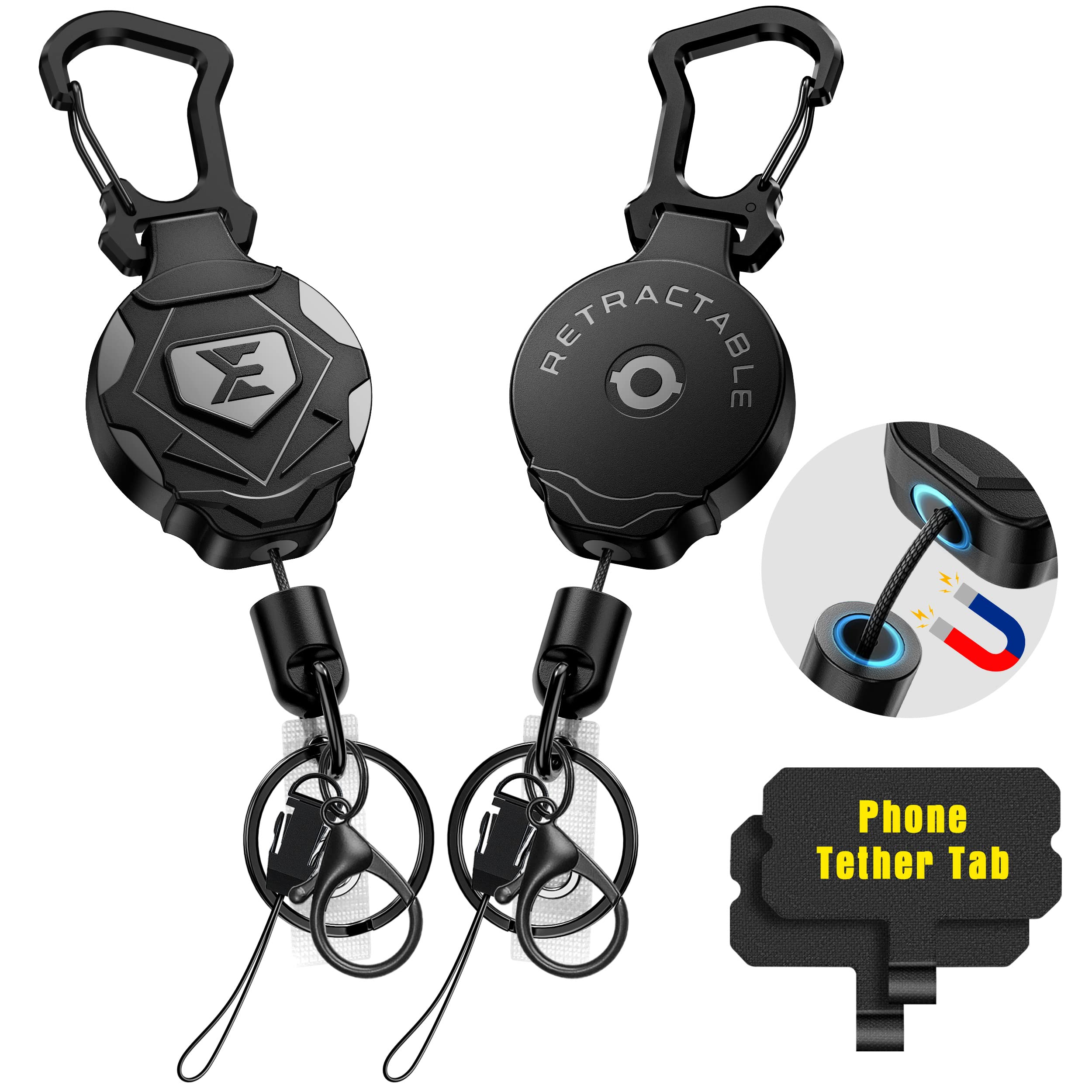 ELV Heavy Duty Retractable Keychain - Magnetic Closure & Carabiner, 31