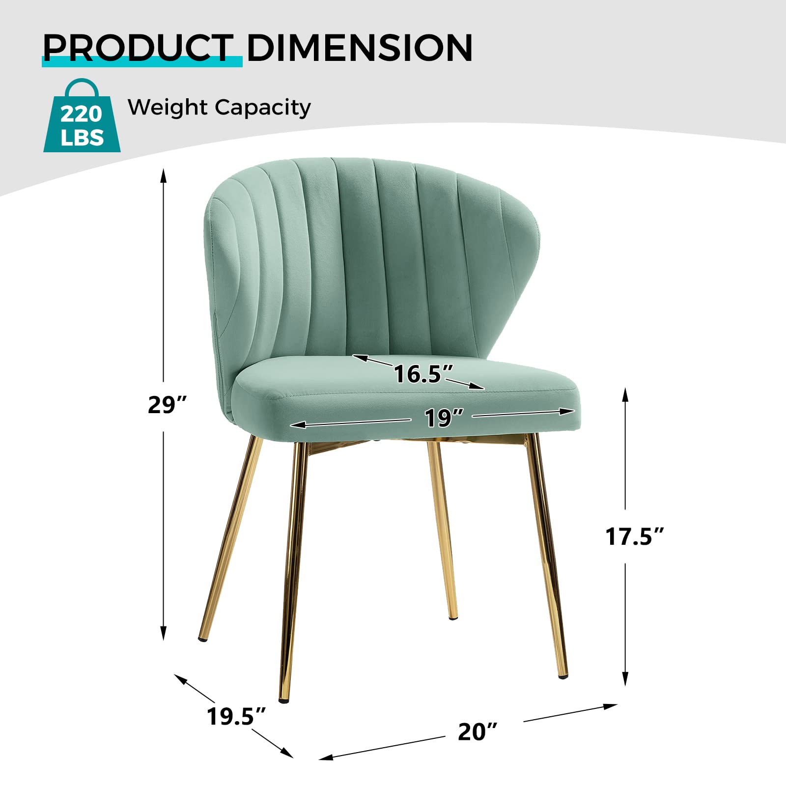 TINA'S HOME Modern Velvet Dining Chairs - Small Accent Chair with Golden Metal Legs, Tufted Back Upholstered Side Chair for Living Room, Kitchen, Vanity, Patio & Beauty Salon - Sage Green