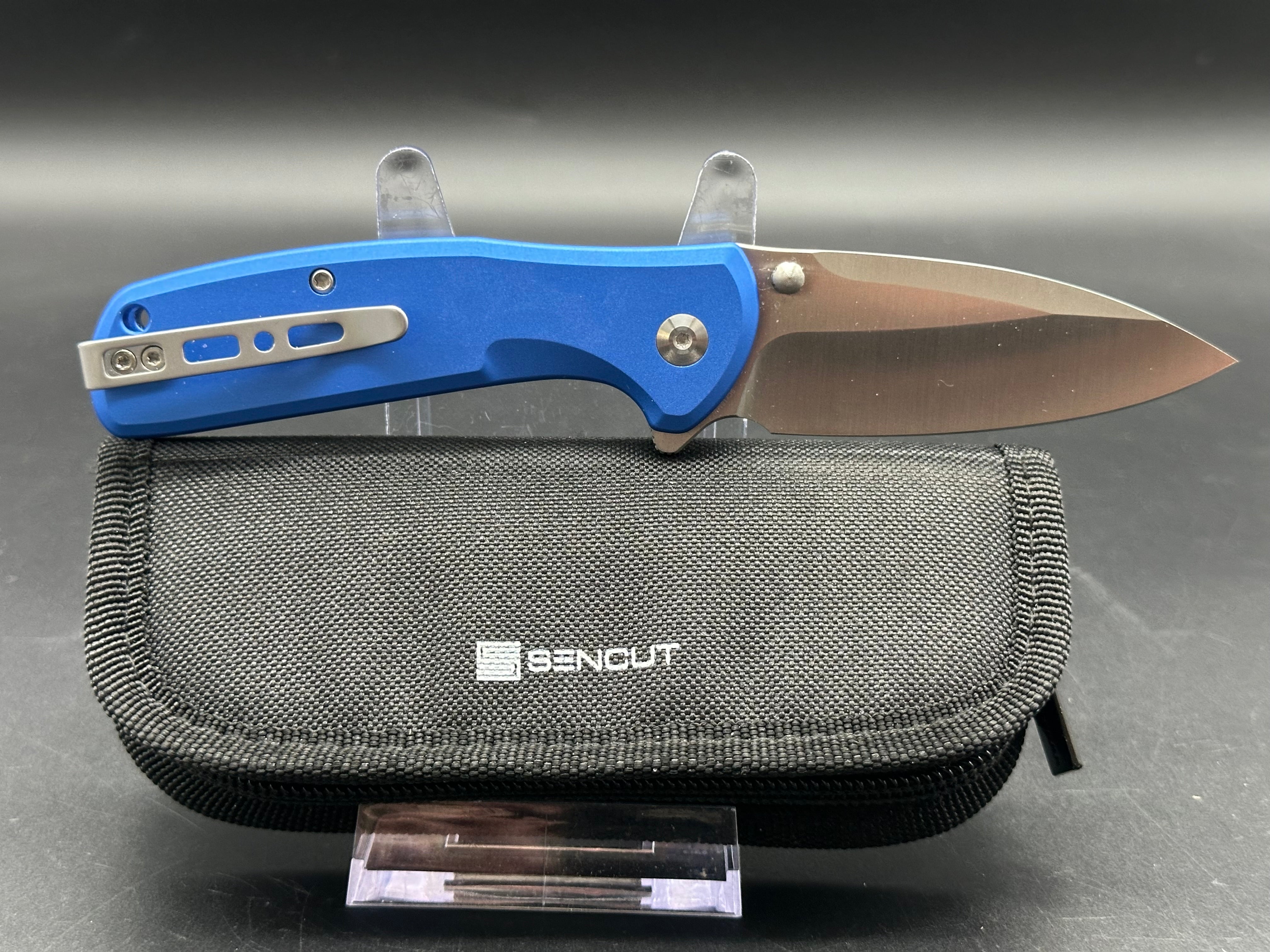 SENCUT ArcBlast Button Lock Folding Knife - Blue Aluminum Handle, 2.98