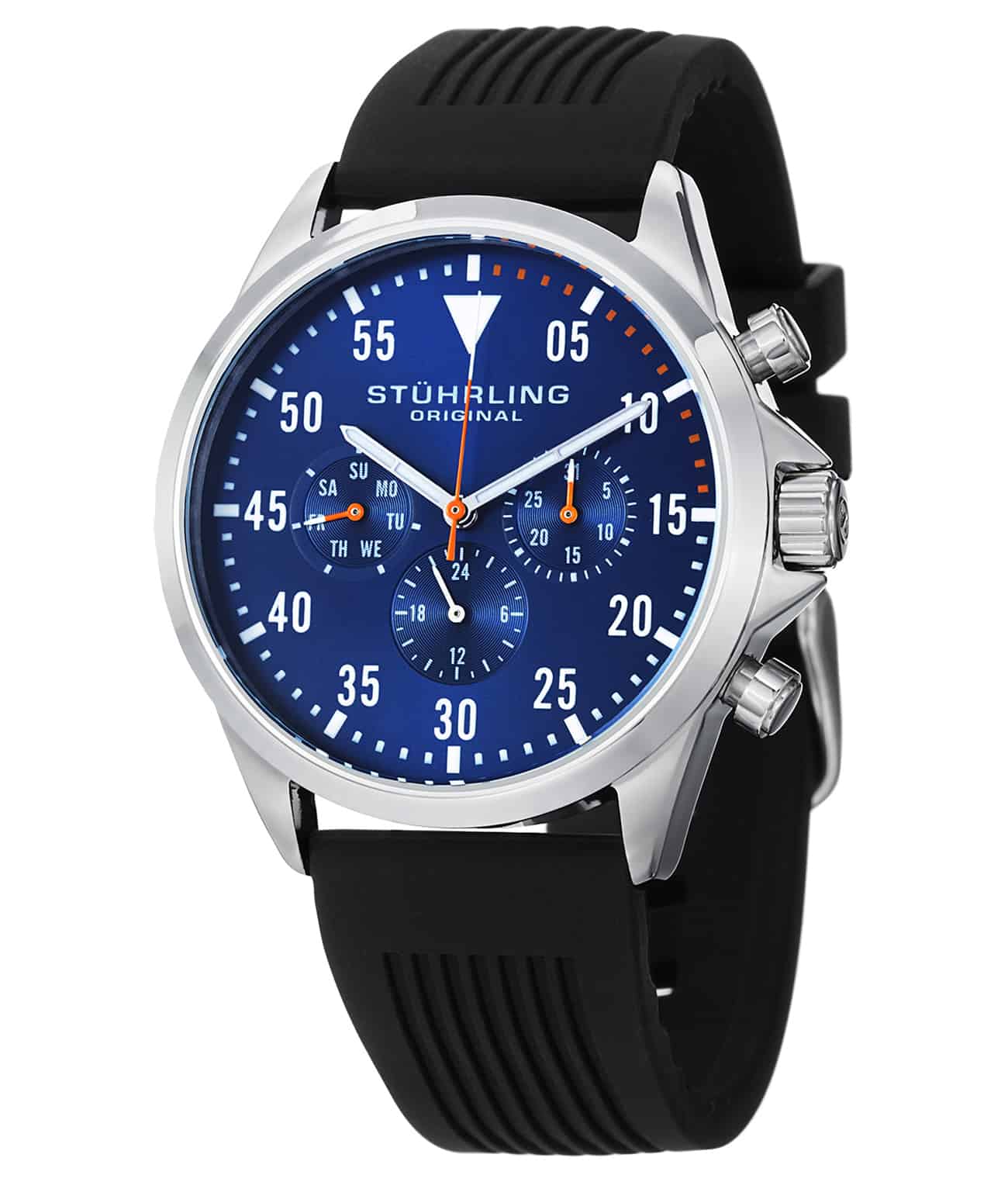 Blue Dial / Silver Case / Black Silicone Strap Tang Buckle