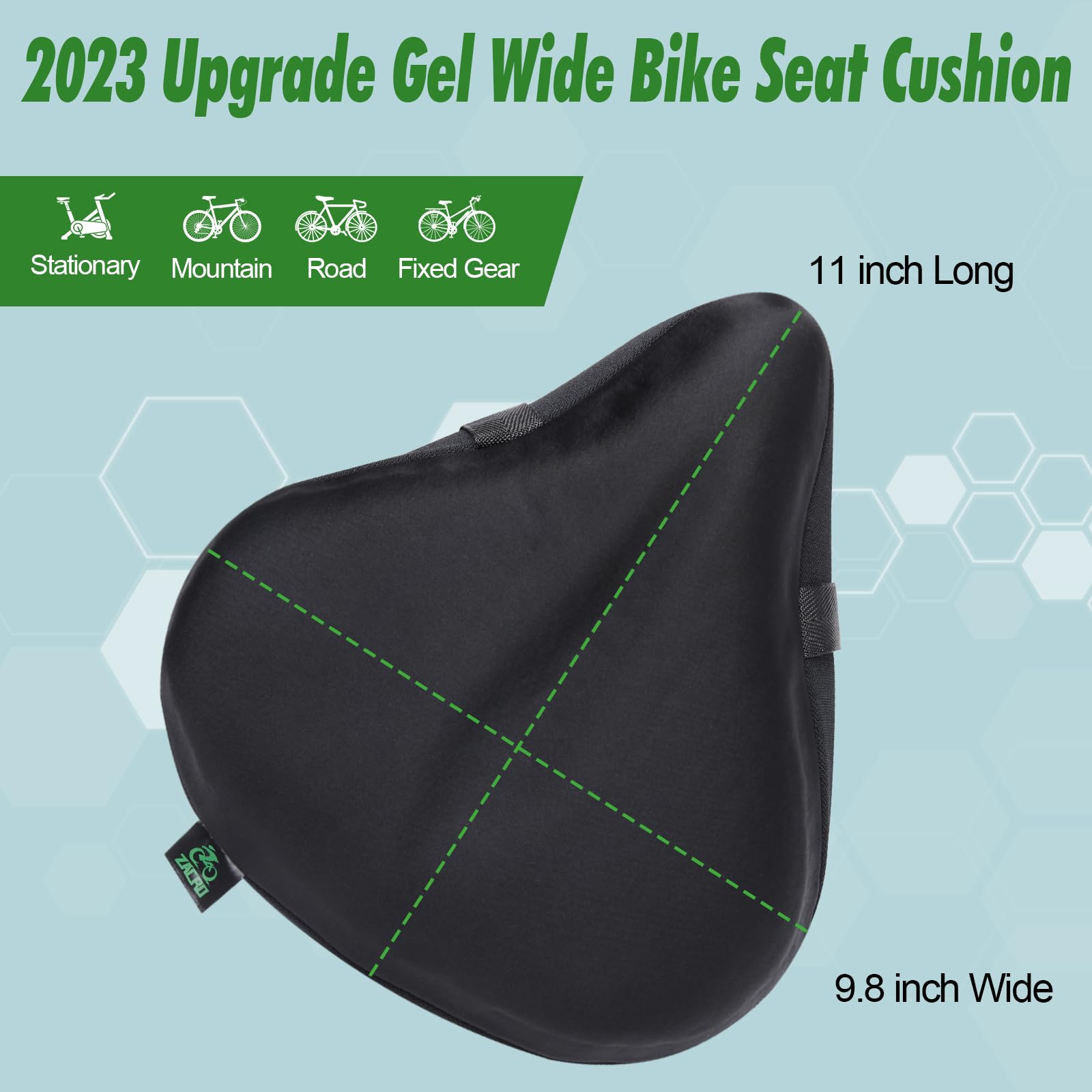 Zacro Wide Bike Seat Cushion - Honeycomb Gel Bicycle Seat Cover for Men & Women, Extra Soft Padding Exercise Bike Saddle for Peloton, Spin Bikes, Stationary & Road Cycling - Perfect for Indoor Workouts, Gym Training & Long Distance Rides