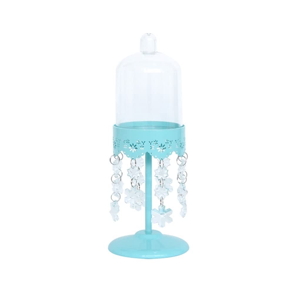 Elegant Crystal Pendant Blue Cake Stand with Transparent Cover - Small Wedding Dessert Display Stand for Eternal Flower Arrangements, Party Serving Tray & Snack Presentation - Perfect for Bridal Showers, Anniversary Celebrations and Tea Parties