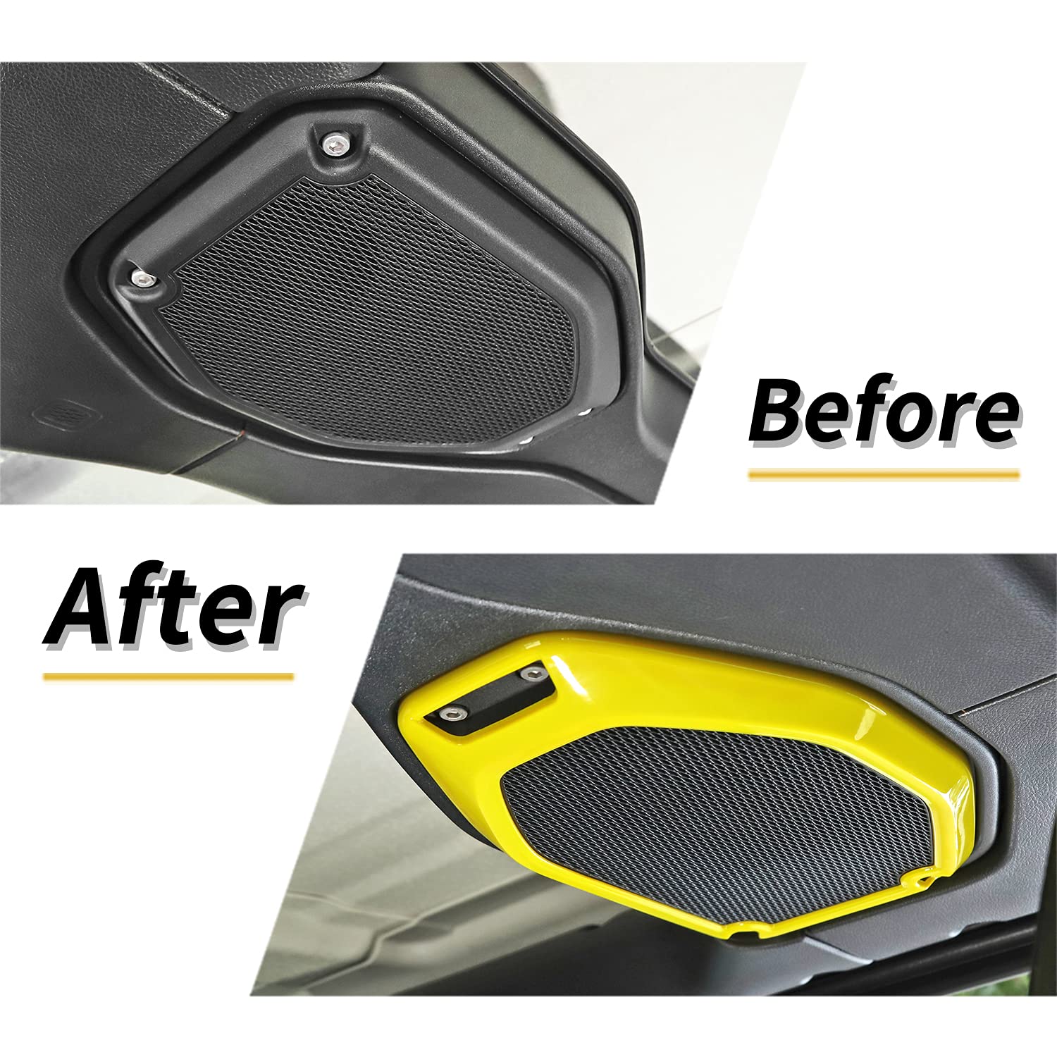 JeCar Premium Speaker Frame Trim Cover for 2018-2023 Jeep Wrangler JL JLU & Gladiator JT - Interior Accessories (Yellow) - Upgrade Your Ride with Durable & Stylish Protection
