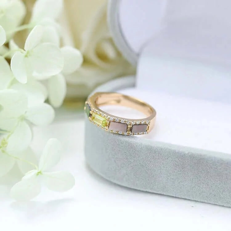 14K Gold Natural Peridot Eternity Band Ring for Women - Dainty Stackable Wedding Anniversary Gift, Birthday Present, Mother's Day Jewelry | Perfect for Everyday Wear, Date Nights & Special Occasions