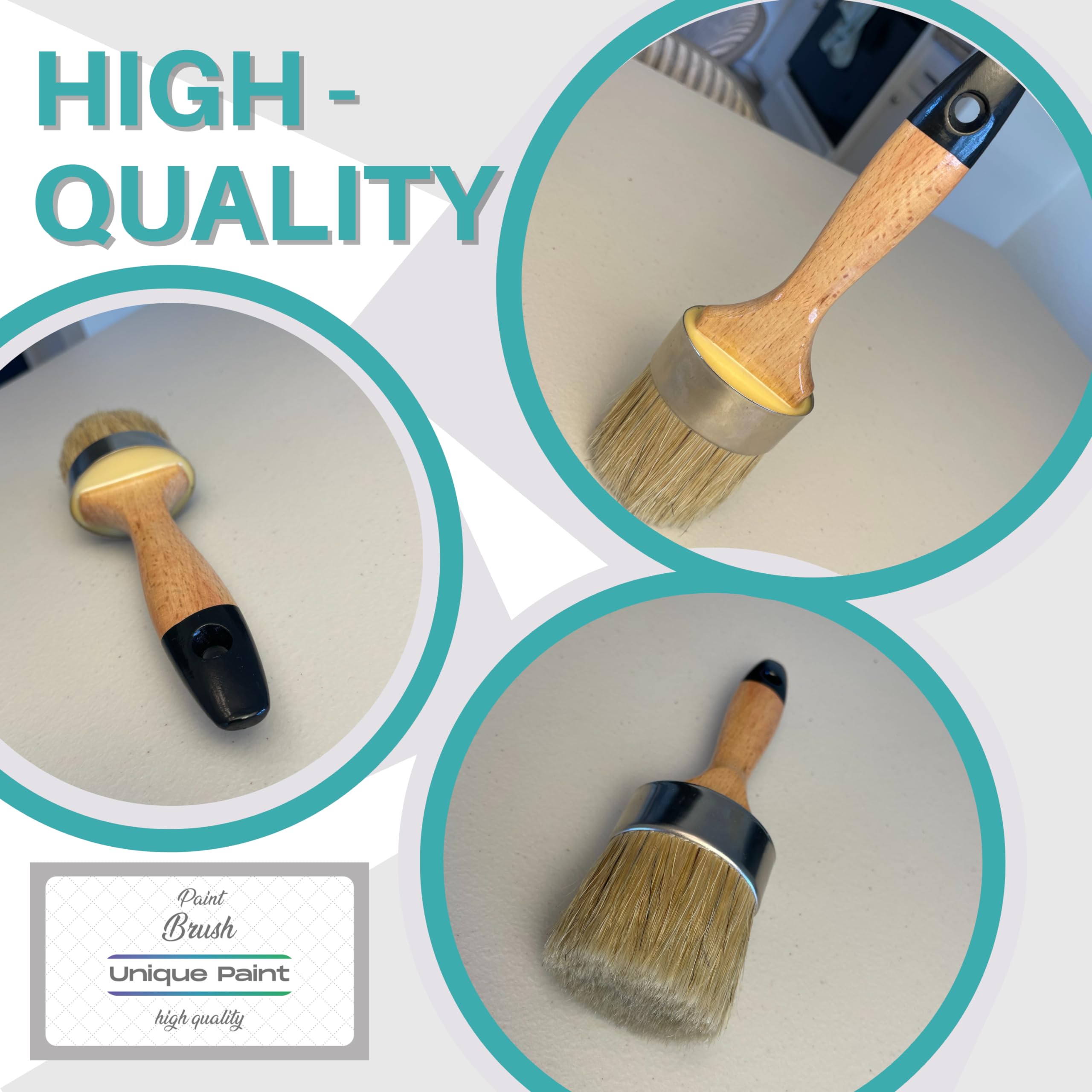 2-Piece Chalk Wax Paint Brush Set - 1 Round & 1 Oval Bristle Brush for Furniture Painting, Cabinets, Stenciling | Perfect for Chalk Paint, Milk Paint & Home Decor Projects | DIY Furniture Makeover & Craft Painting Tools