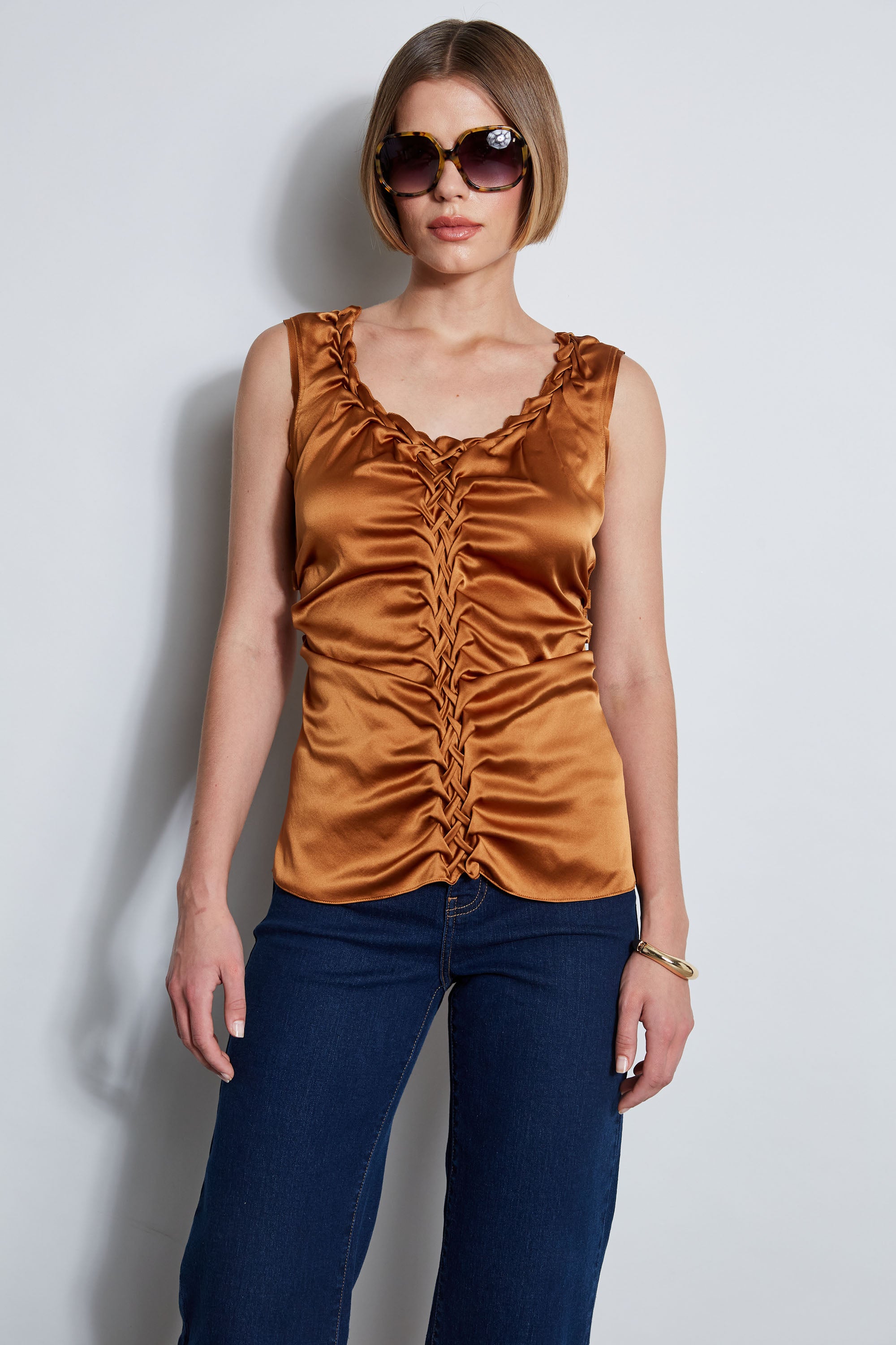 Silk Satin Ruched Braided Crop Top for Women - Elegant & Comfortable Blouse for Party, Date Night & Special Occasions
