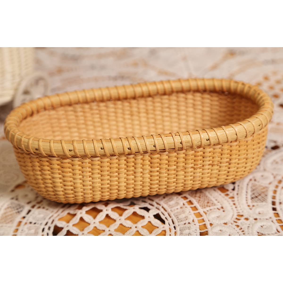 Handwoven Rattan Storage Basket - Woven Nantucket Tea & Fruit Basket, Handmade Desktop Organizer for Home Decor, Kitchen, Bathroom, and Office Organization