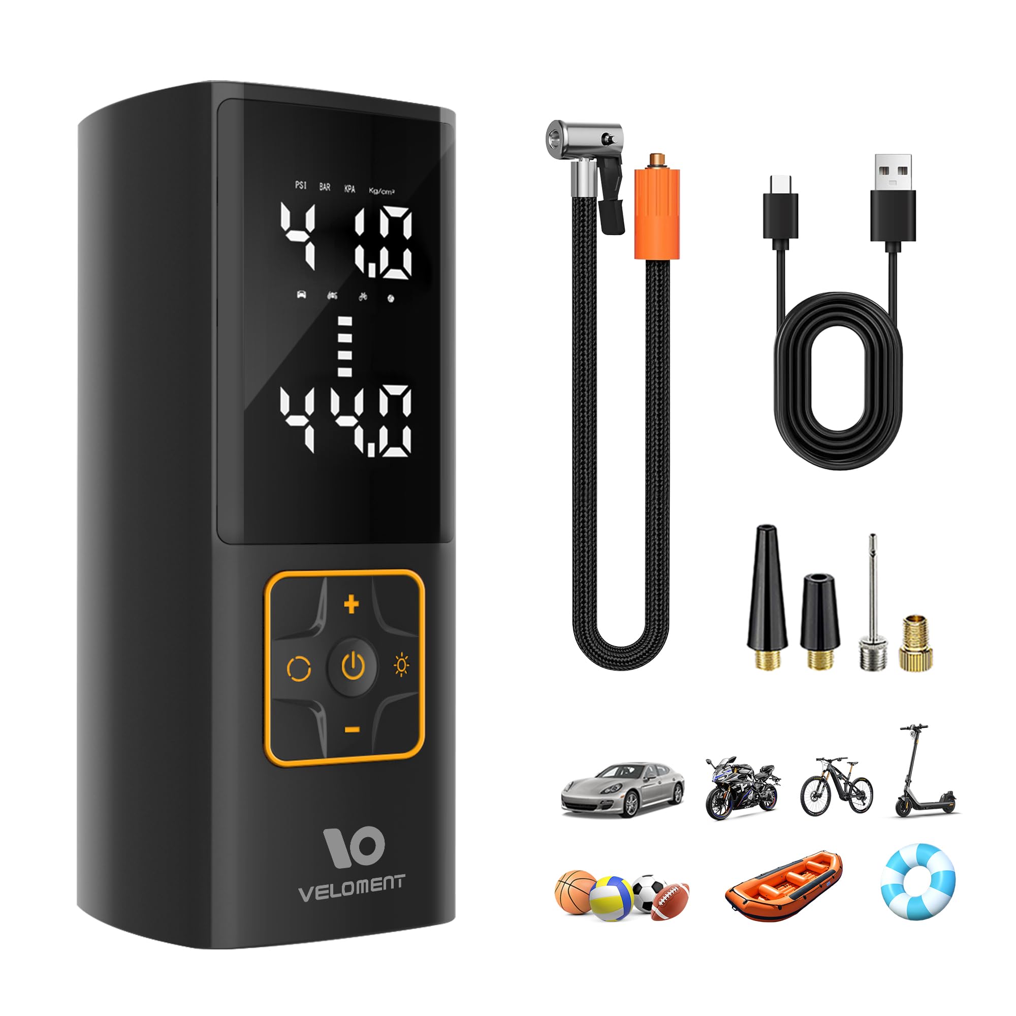 Portable Air Compressor for Car Tires - Digital Pressure Gauge, 3X Faster Inflation, Rechargeable Auto Air Pump for Cars, Motorcycles & Bikes - Includes LED Light & Power Bank - Perfect for Road Trips, Emergency Tire Inflation & Outdoor Adventures