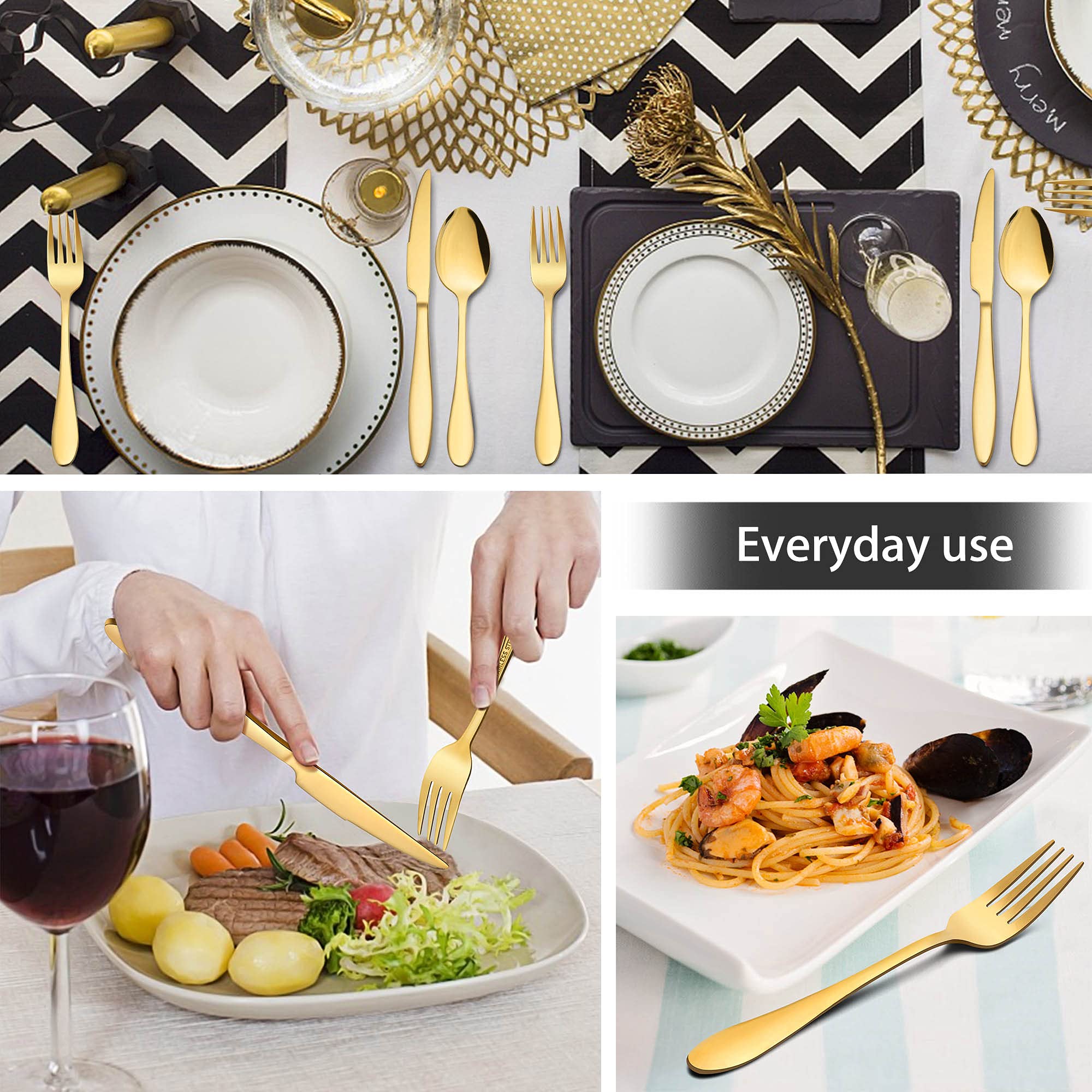 40-Piece Gold Silverware Set for 8 - Stainless Steel Flatware Cutlery Set with Forks, Knives & Spoons - Mirror Polished & Dishwasher Safe - Perfect for Dinner Parties, Weddings & Holiday Gatherings
