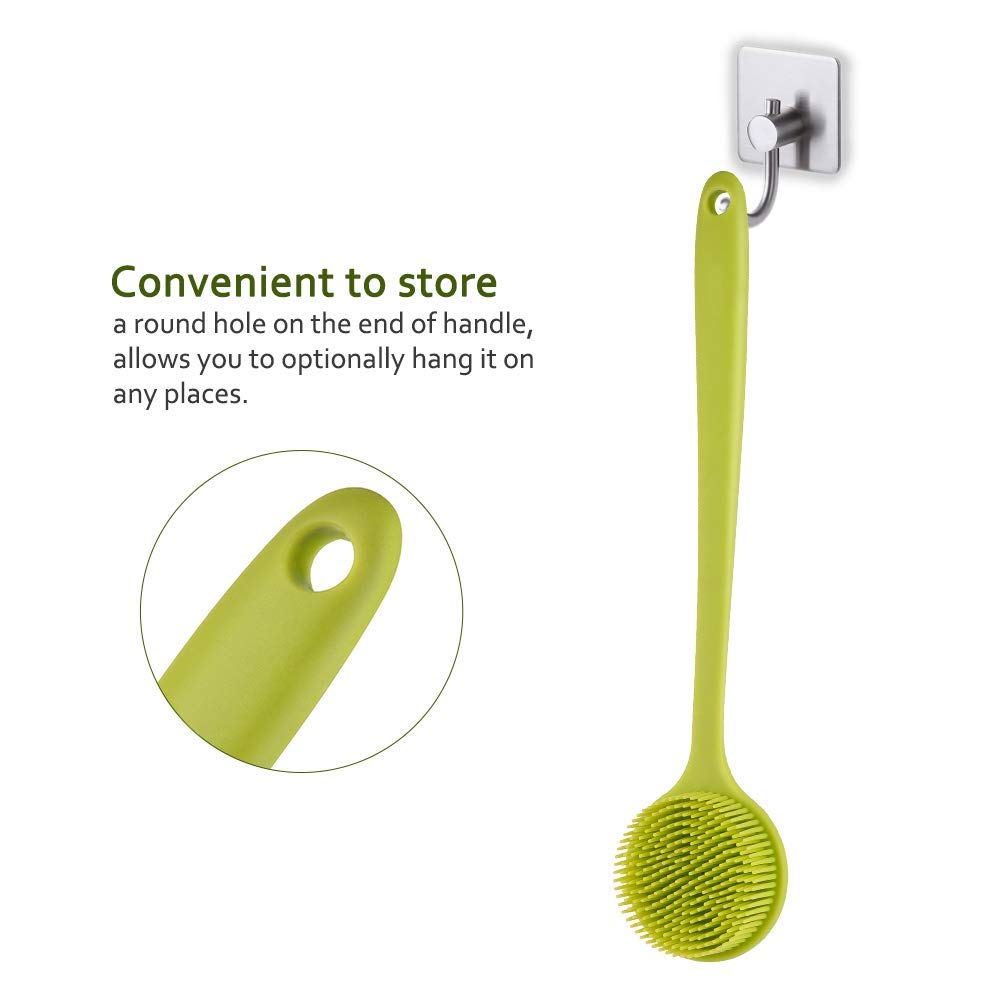 NILKANTH® Silicone Back Scrubber with Long Handle - Exfoliating Bath Body Brush for Shower, Massage & Improved Circulation - Green - Perfect for Deep Cleaning, Relaxation & Skin Care Routine