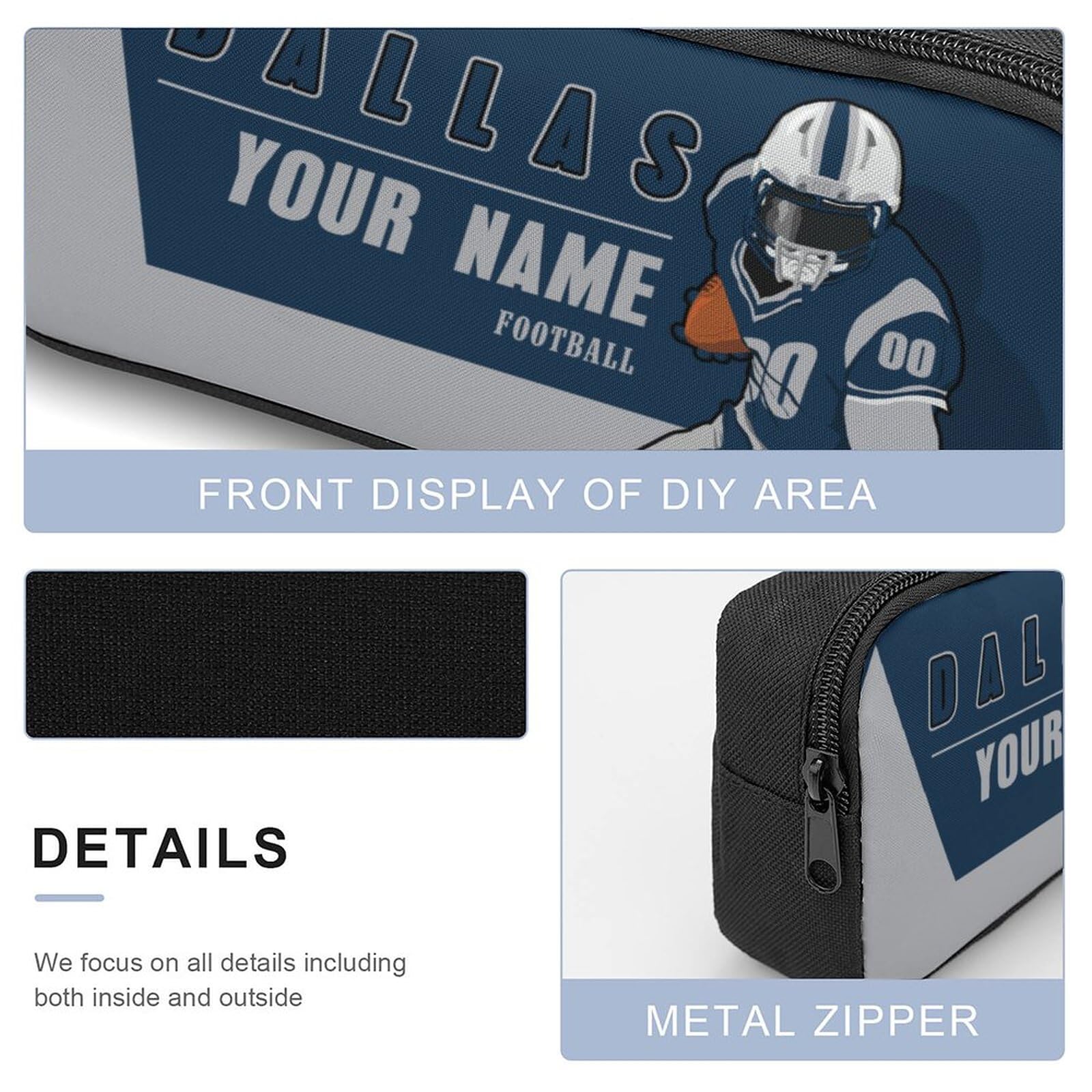 Custom Dallas Backpack 3-Piece Set for Men & Women - Personalized Laptop Bag, Lunch Box & Pencil Case with Name/Number - Perfect Gift for Students, Office Workers & Sports Fans - Great for School, Work & Travel