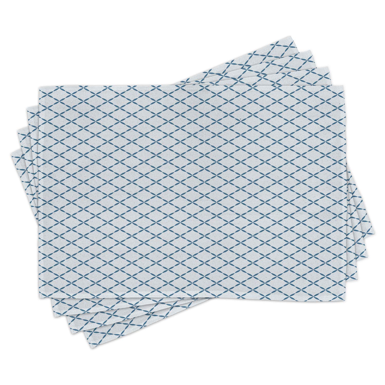 Ambesonne Trellis Place Mats Set of 4 - Vintage Lattice Pattern Washable Fabric Placemats for Dining Table, Kitchen Decor in Pale Blue & White - Perfect for Dinner Parties, Holiday Gatherings & Everyday Use
