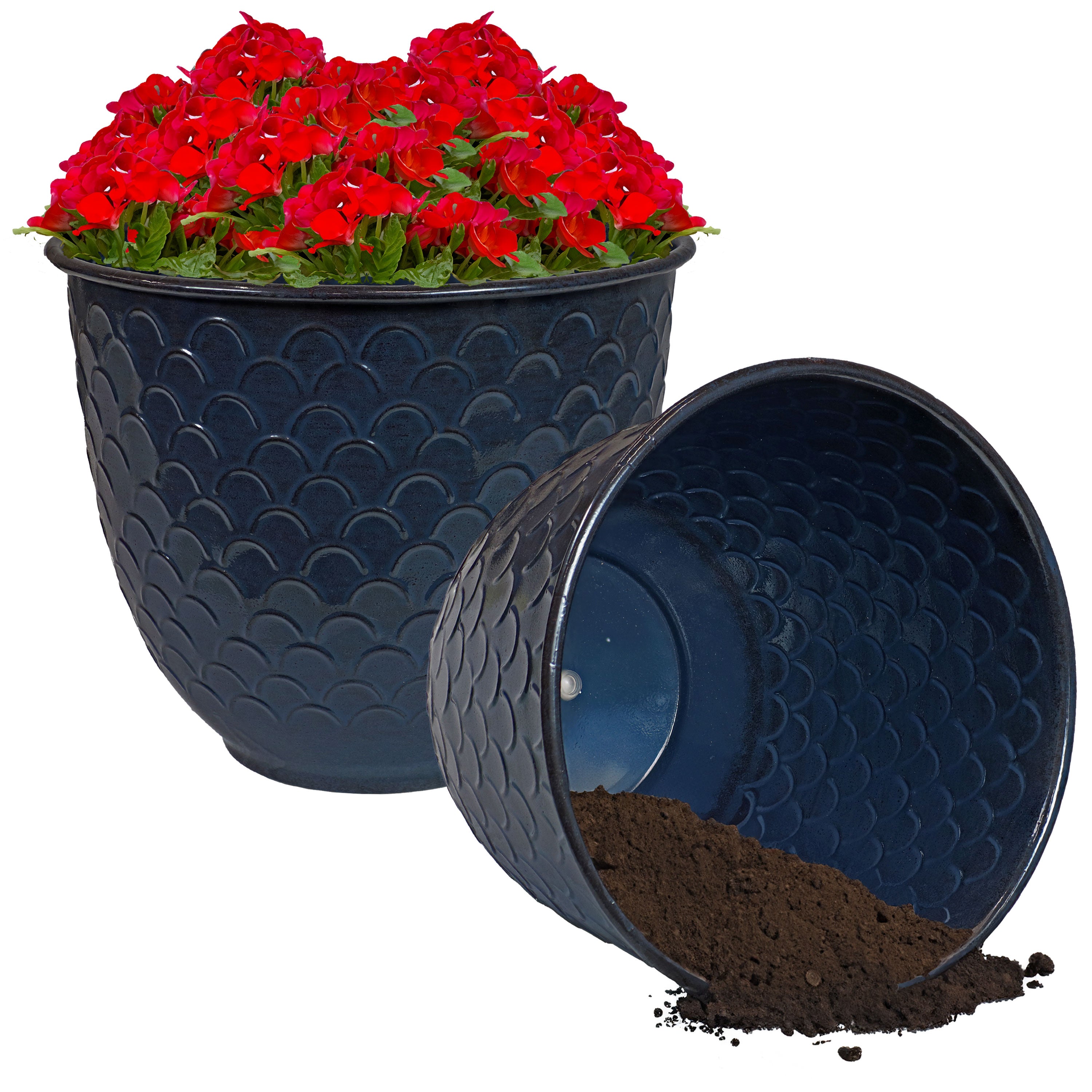 Sunnydaze Dinah 12.5 Inch Metal Outdoor Plant Pots - Rust-Resistant Garden Planter for Patio, Deck, Balcony & Backyard Decor