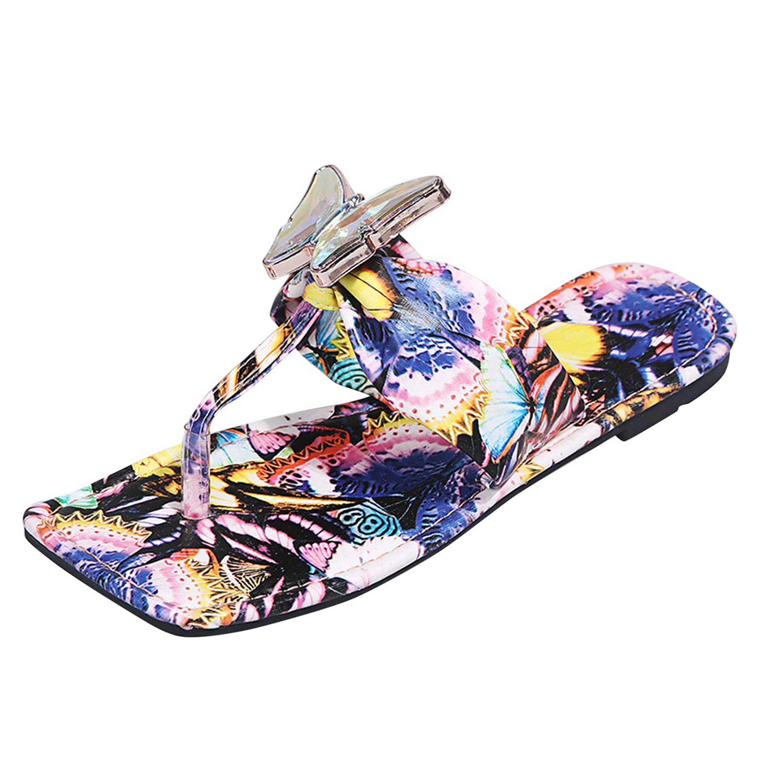 RUIY Women's Crystal Bow Beach Flip Flops - Fashionable Leather Casual Sandals for Summer, Travel, and Home Comfort