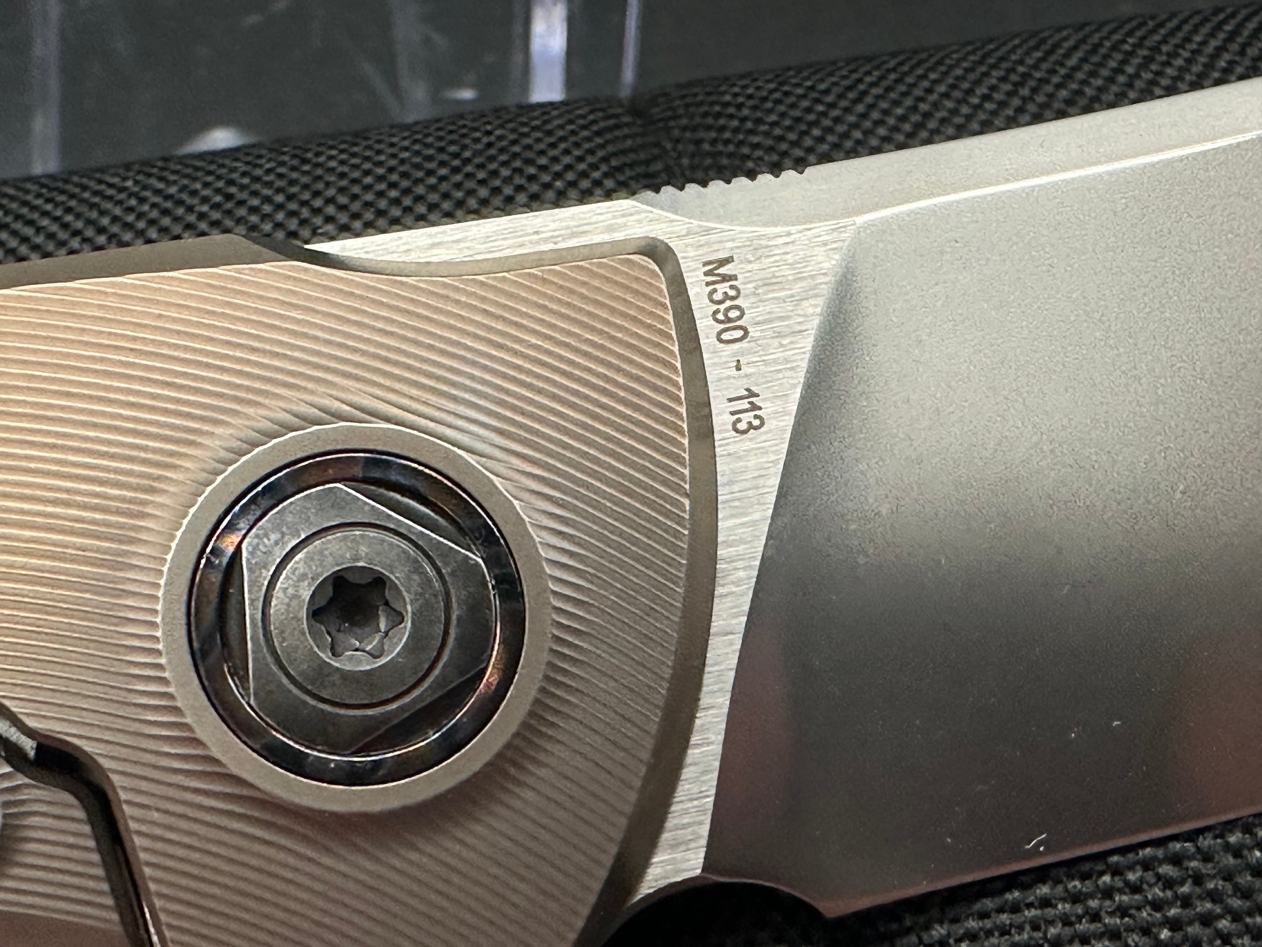 CKF Custom Knife Factory Ablya Folding Knife - Bronze Titanium, Carbon Fiber & Zircuti Handle with M390 Steel Blade - EDC, Outdoor, Camping, Survival Gear