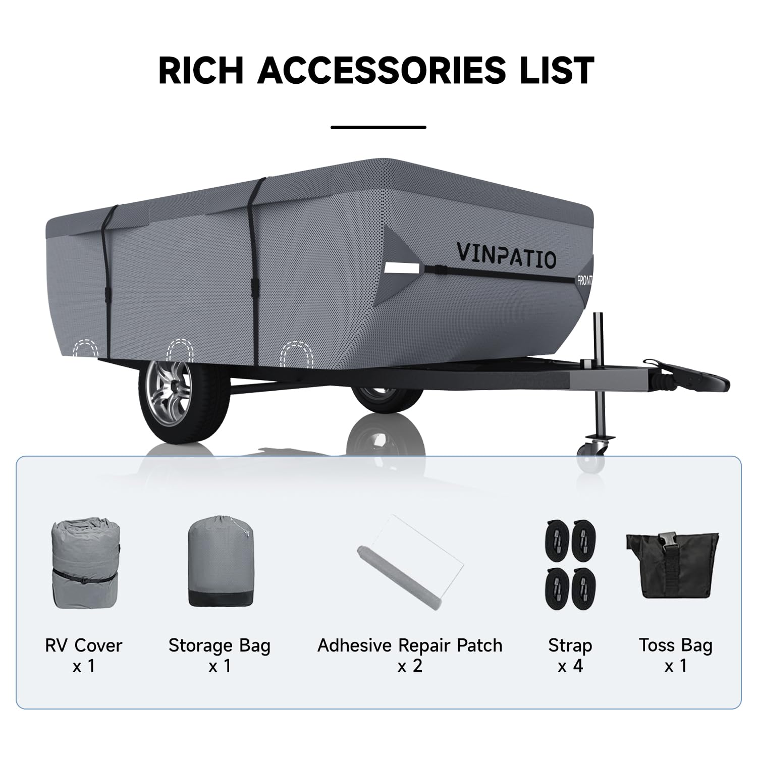 Waterproof & UV-Resistant Pop Up Camper Cover for 14'-16' Trailers - Heavy Duty Windproof Straps | Folding Camper Tent Trailer Protection for Camping, RV Trips & Outdoor Adventures