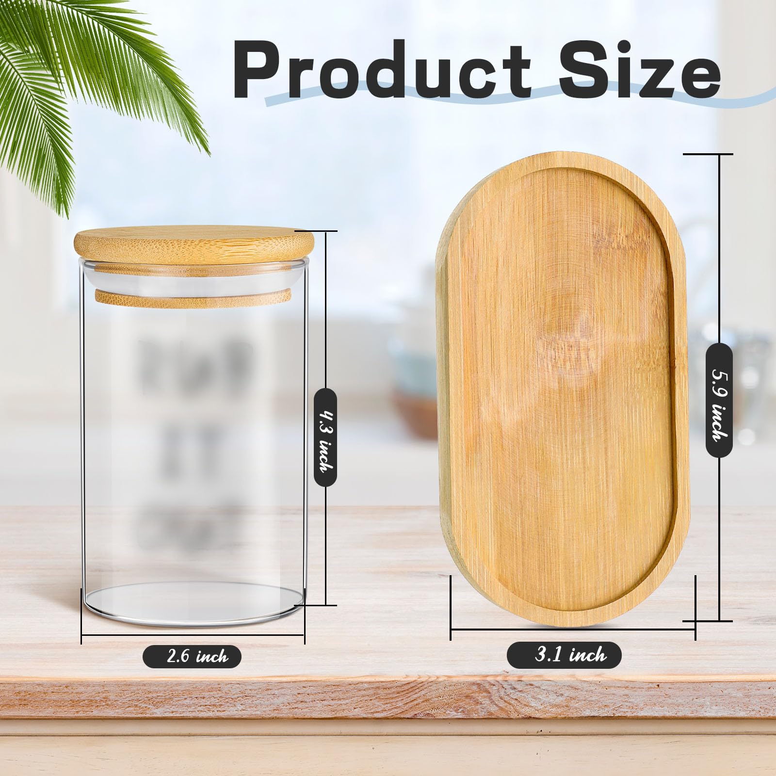 6-Piece Cotton Ball Holder Set with Glass Apothecary Jars & Bamboo Tray - Bathroom Countertop Organizer for Cotton Balls, Q-Tips & Beauty Essentials - Perfect for Vanity, Spa Decor & Home Storage Solutions