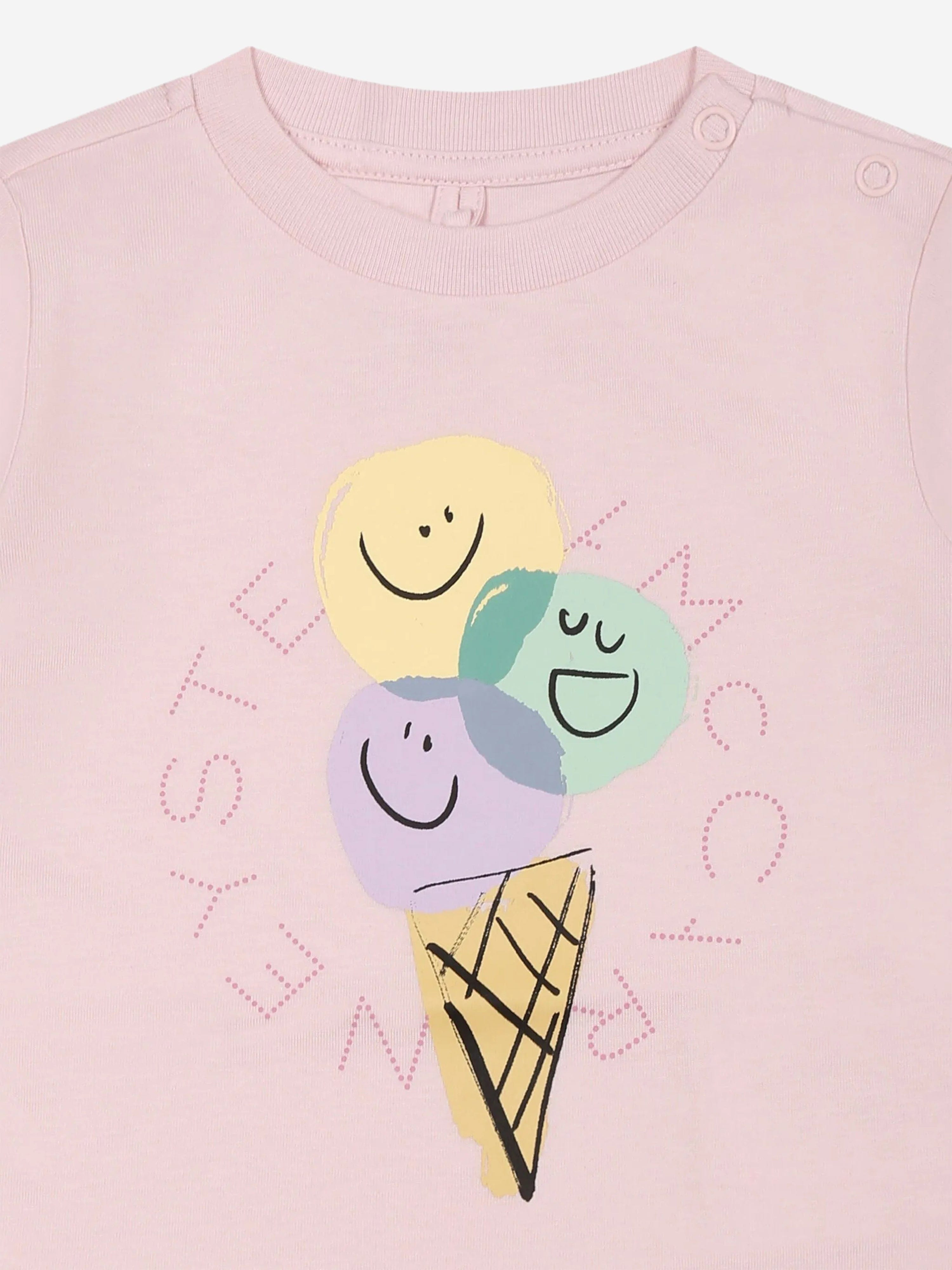 Adorable Pink Ice Cream Logo Baby Girls T-Shirt - Soft Cotton Cute Toddler Tee for Playdates & Summer Outfits