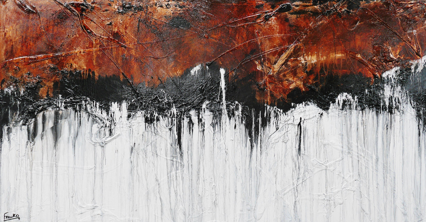 190cm x 100cm Brown White Abstract Leathered Plateau Painting - Modern Wall Art for Living Room, Bedroom & Office Decor