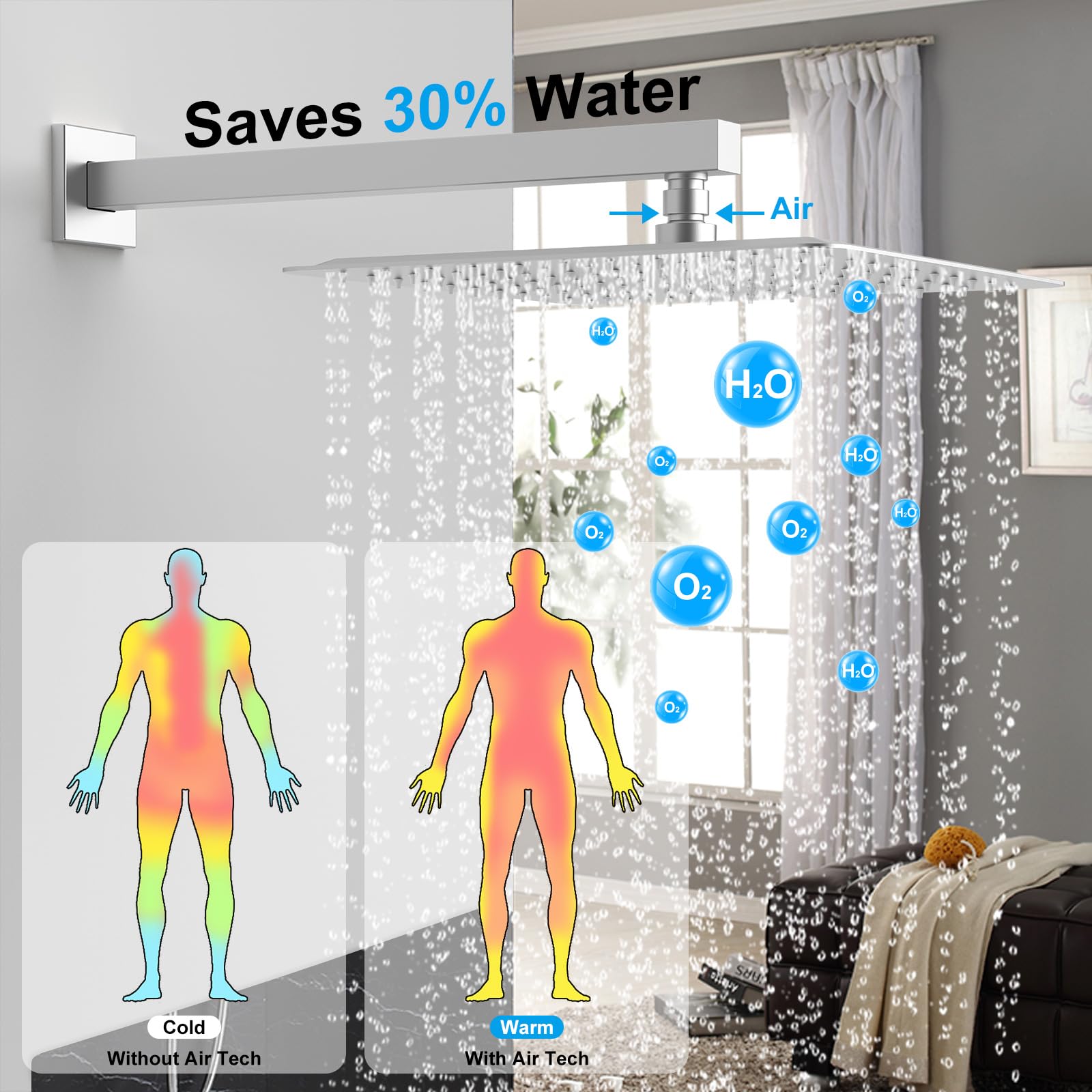 Modern Brass Rain Shower System Set - 12