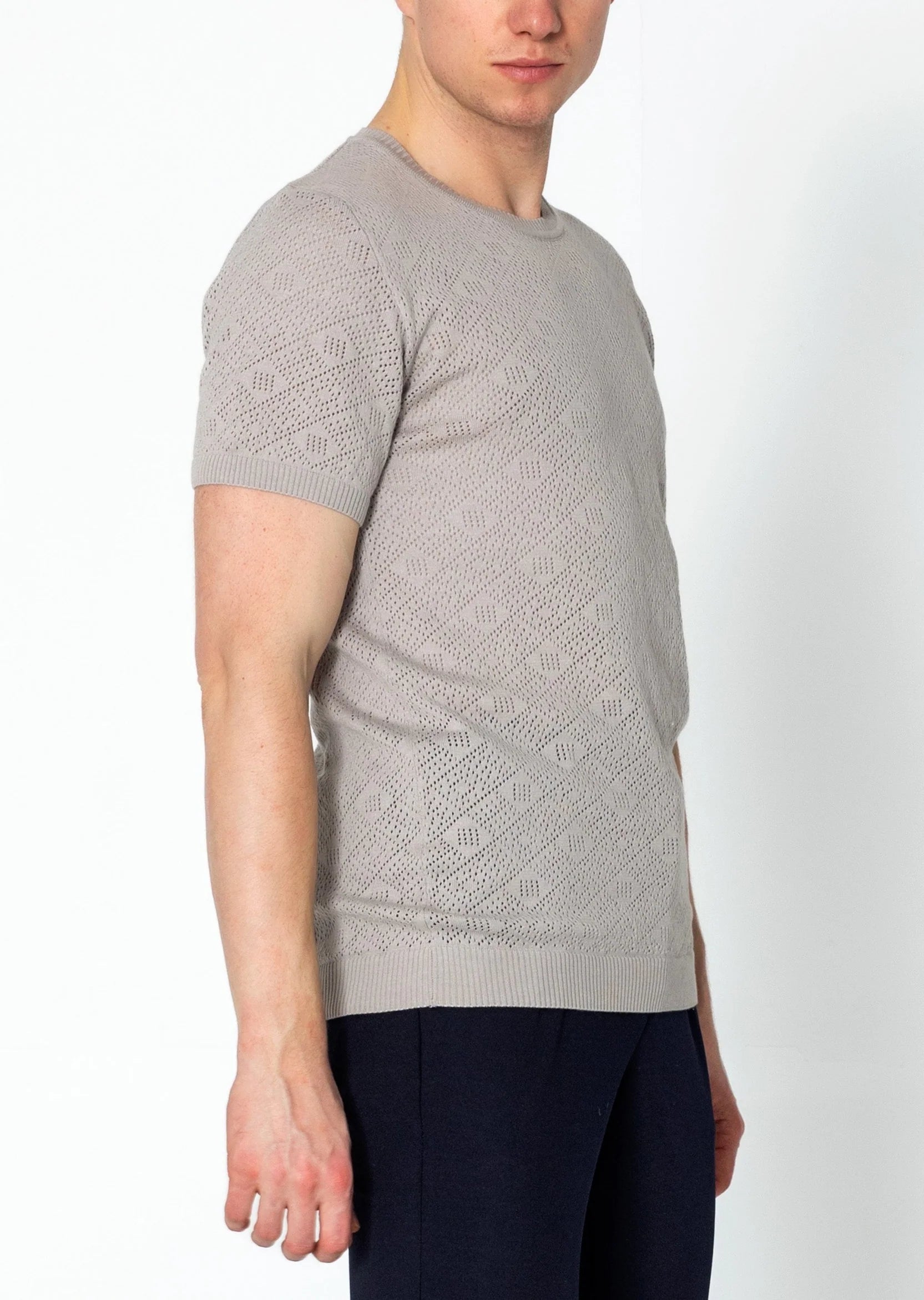 Geometric Crochet T-Shirt for Women - Stylish Grey Cotton Top for Casual Wear, Summer Outfits, and Boho Fashion