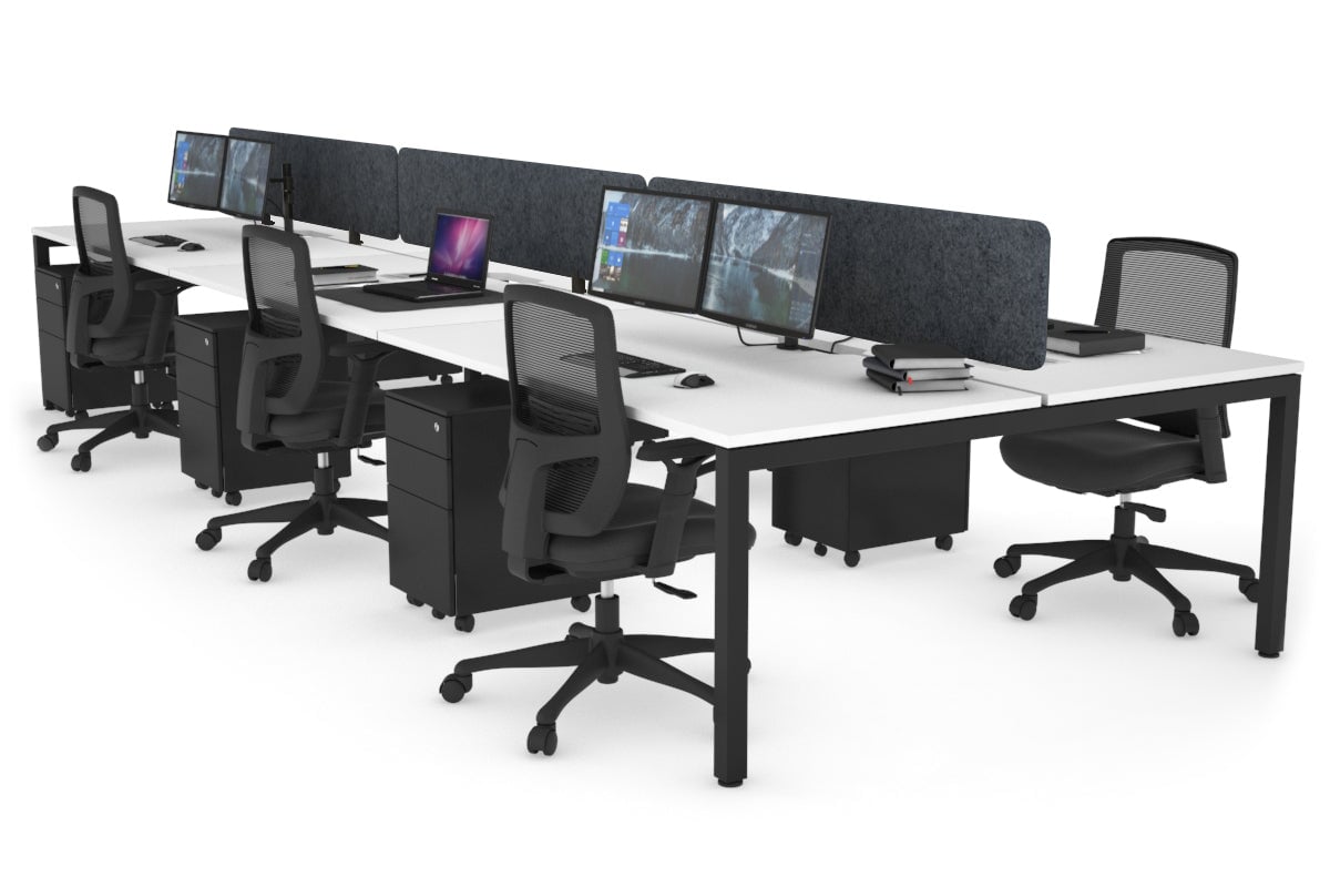 Quadro Square Legs 6-Person Office Workstation Desk - 1200L x 800W with Cable Management Scallop - Ideal for Open Office Layouts & Collaborative Workspaces