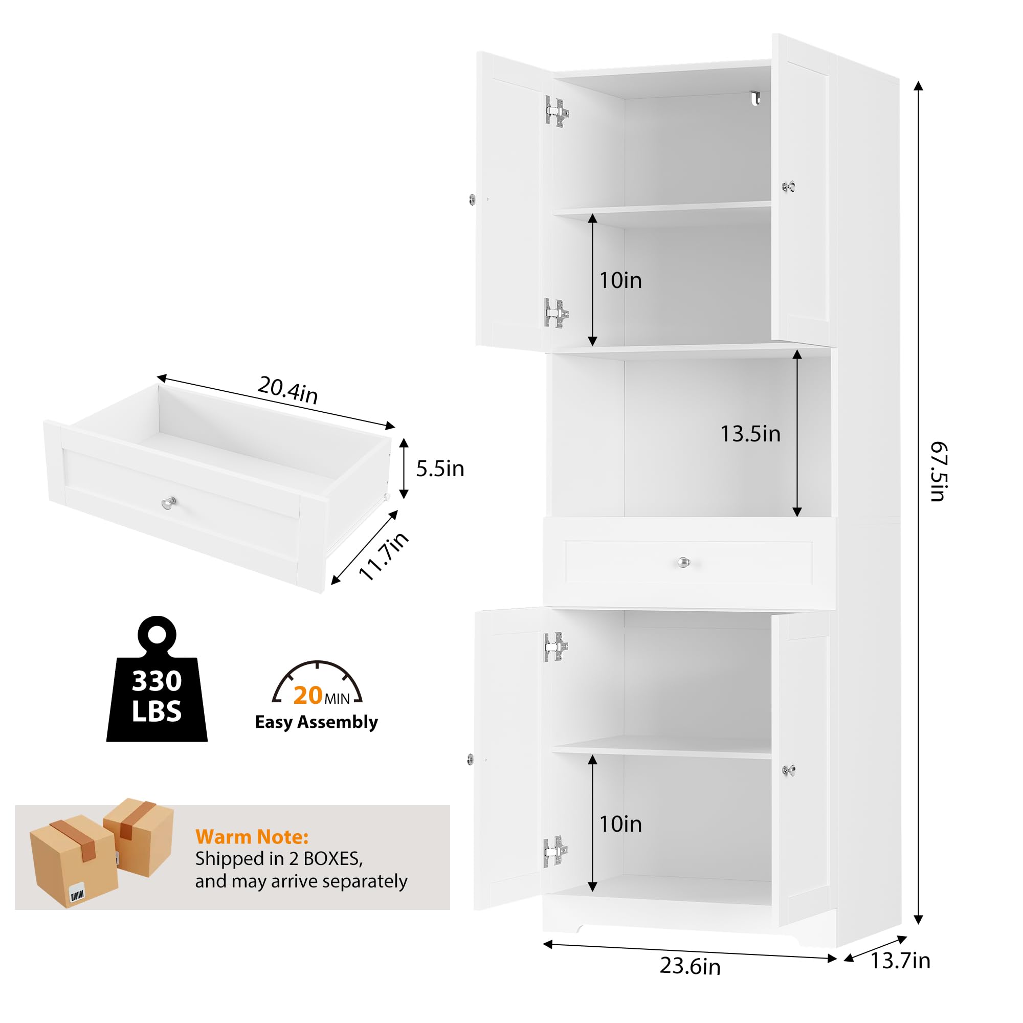 HIFIT 2-Piece Tall Kitchen Pantry Cabinet Set - 67