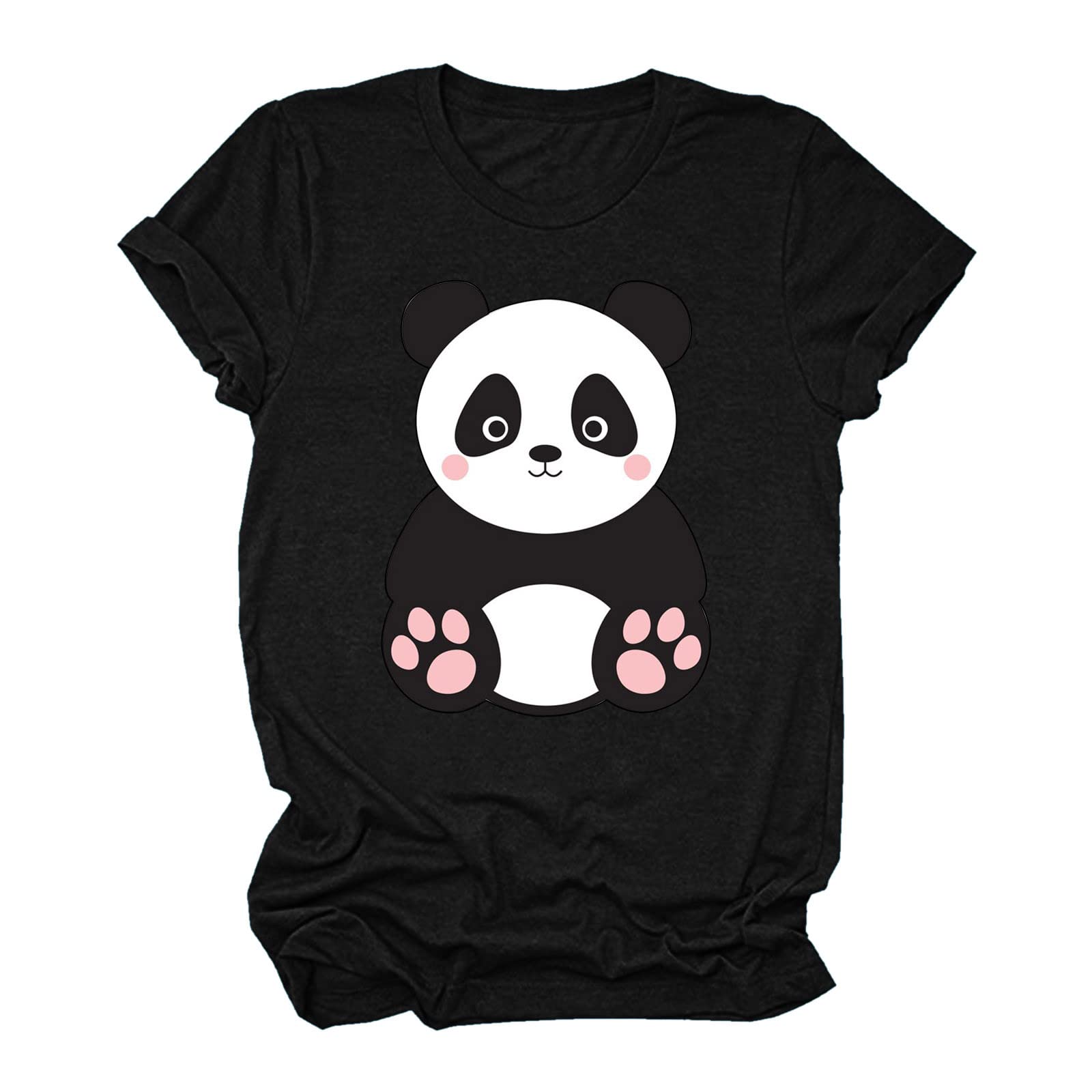 Women's Short Sleeve Summer T-Shirts - Cute Panda Print Round Neck Casual Tee & Tunic Blouse | Perfect for Beach Outings, Daily Wear & Summer Fashion